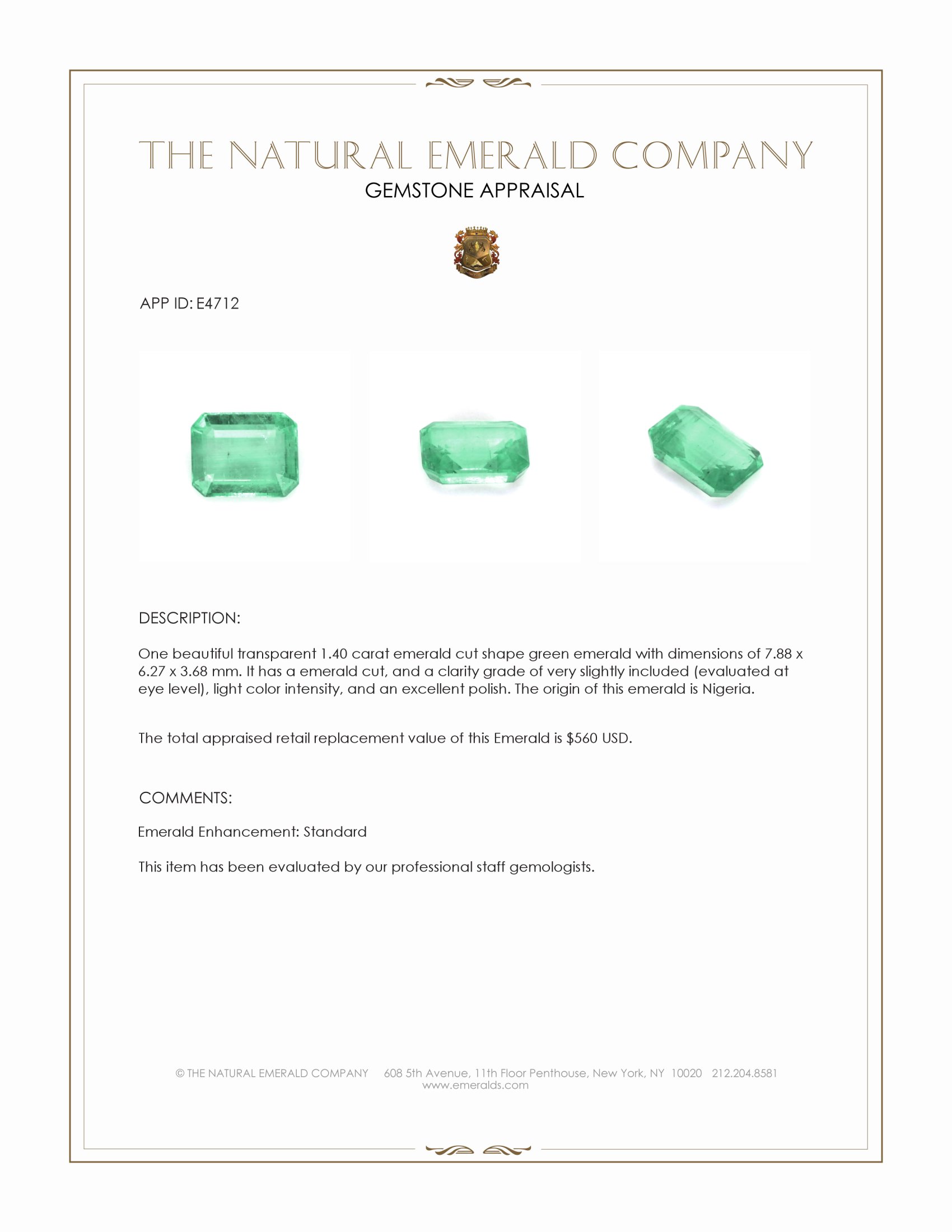 1.40 Ct. Emerald from Nigeria