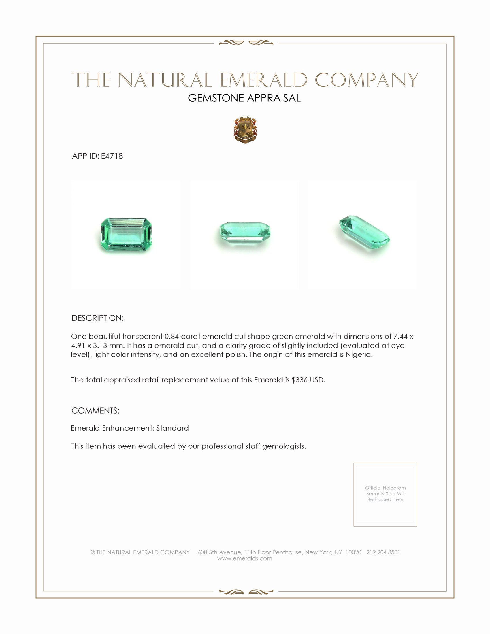 0.84 Ct. Emerald from Nigeria