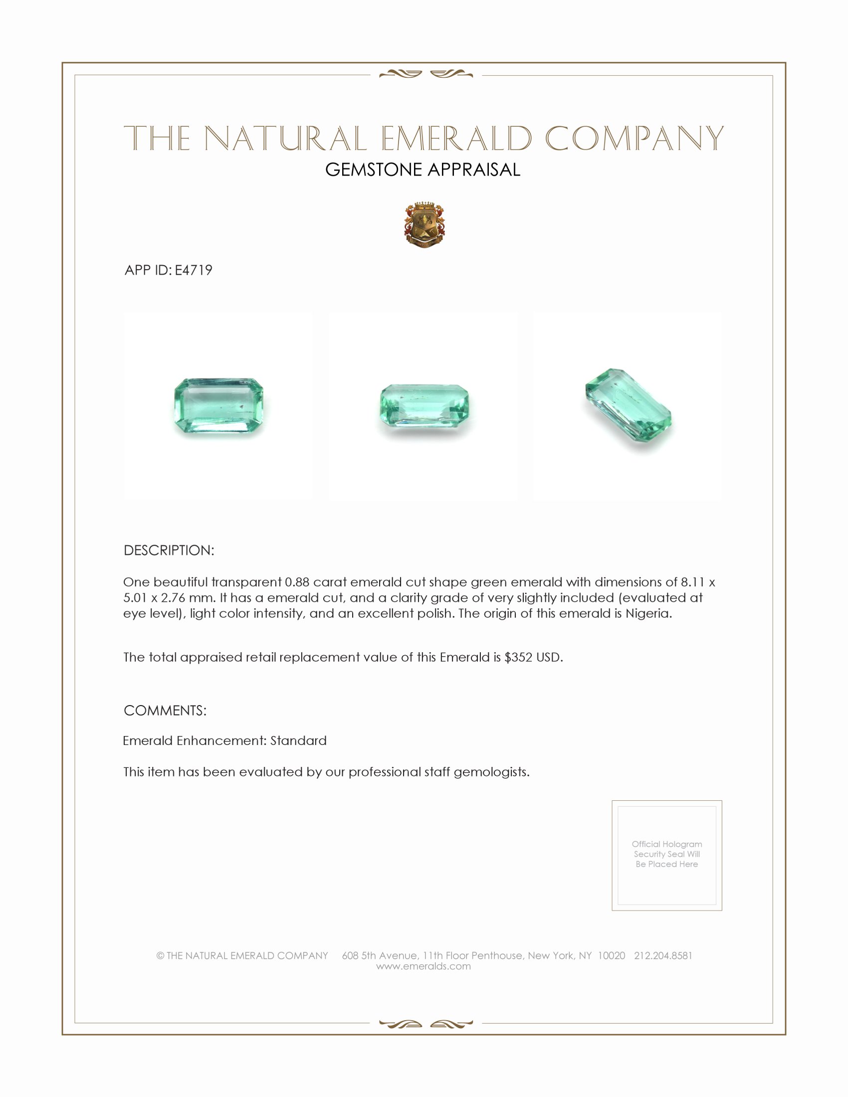 0.88 Ct. Emerald from Nigeria