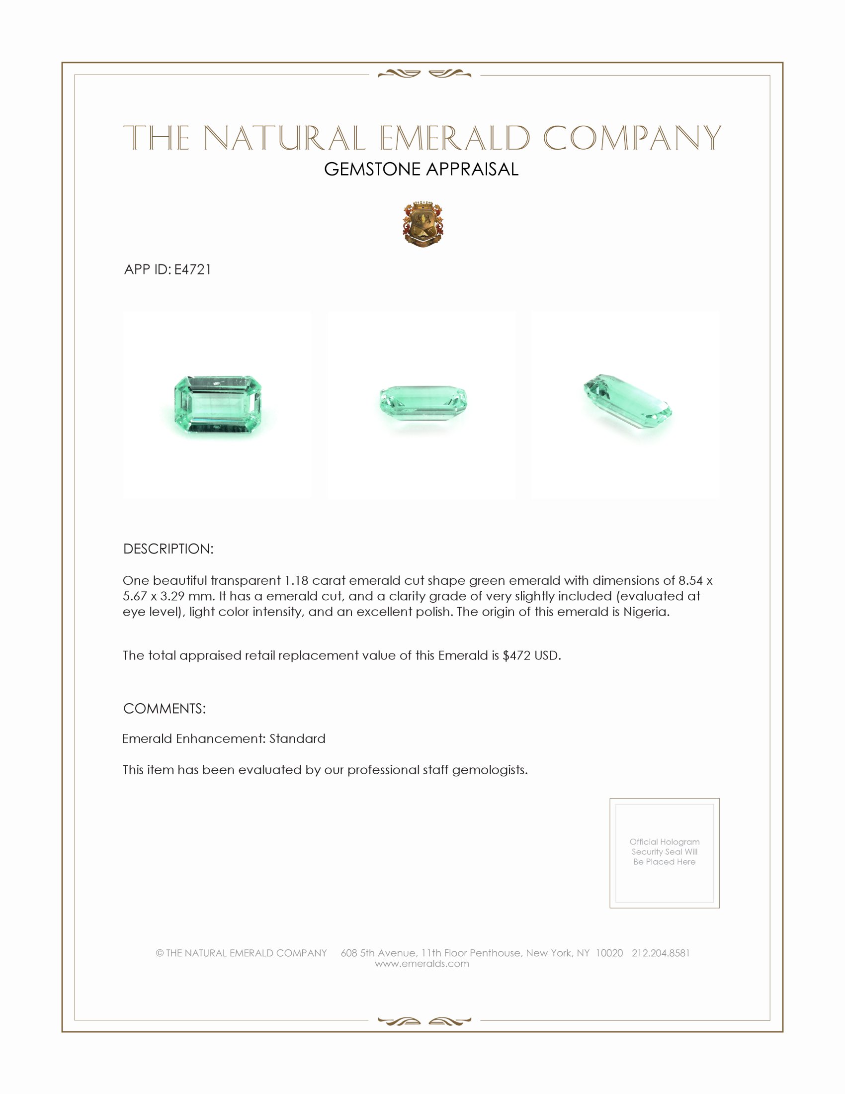 1.18 Ct. Emerald from Nigeria