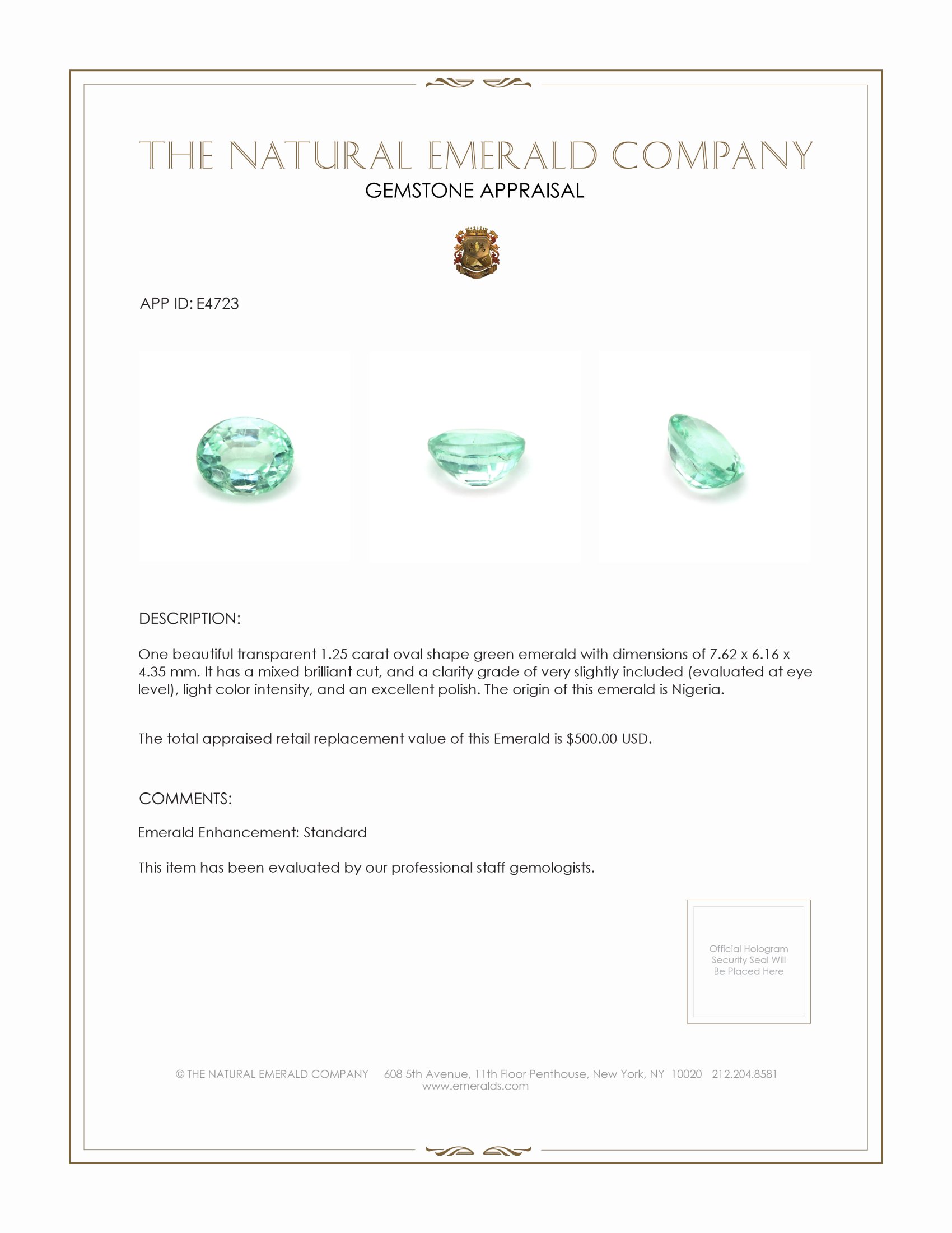 1.25 Ct. Emerald from Nigeria