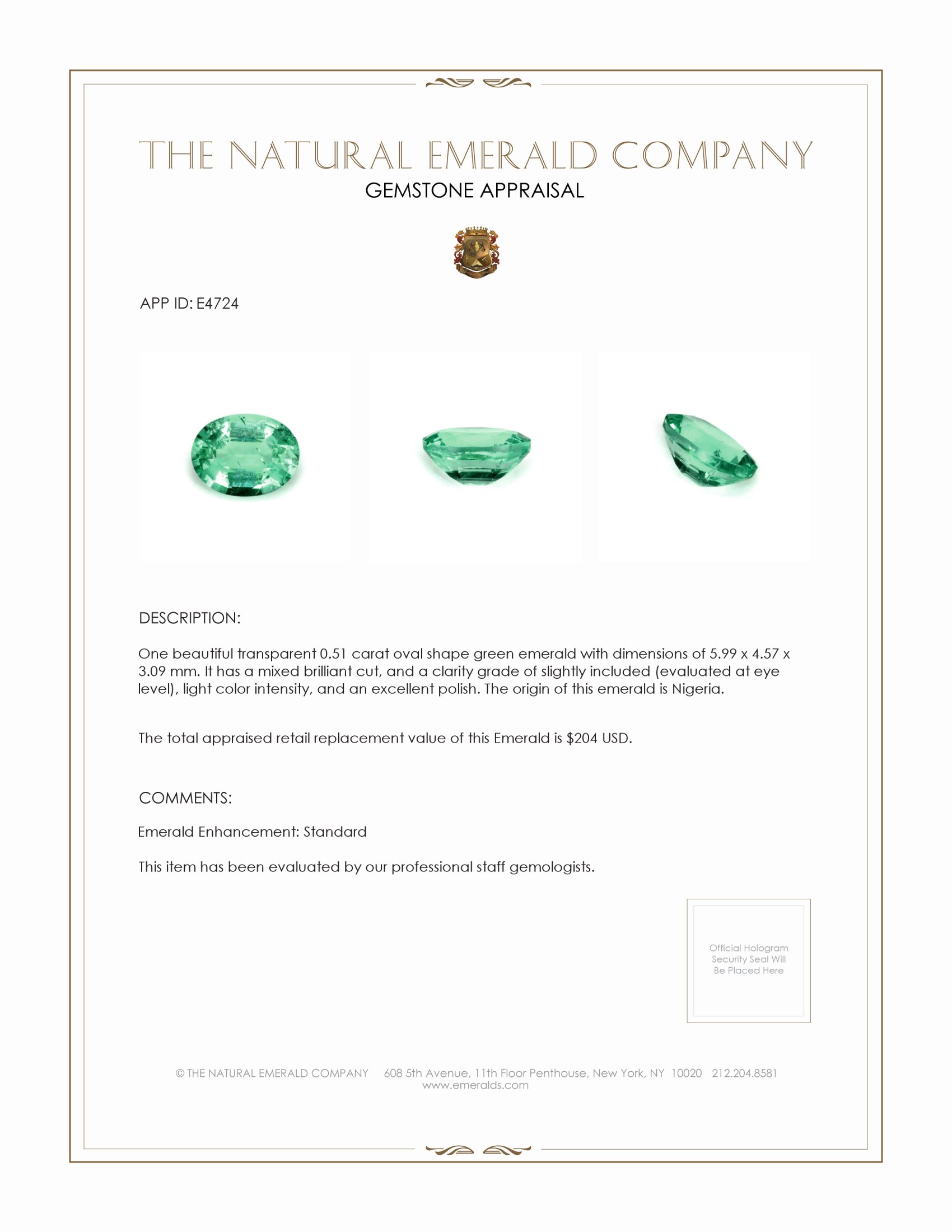 0.51 Ct. Emerald from Nigeria