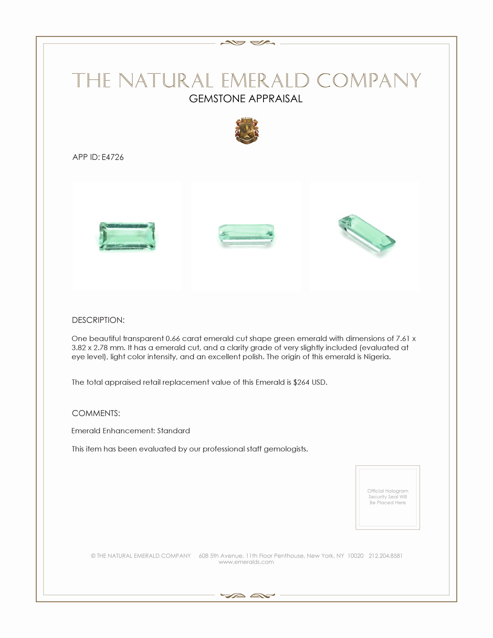 0.66 Ct. Emerald from Nigeria