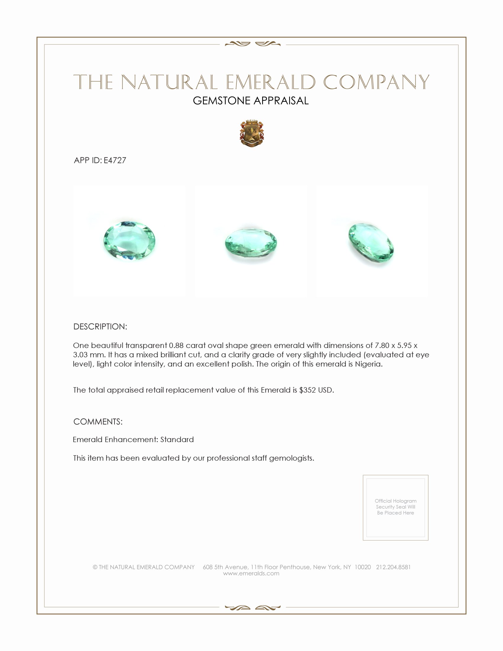 0.88 Ct. Emerald from Nigeria