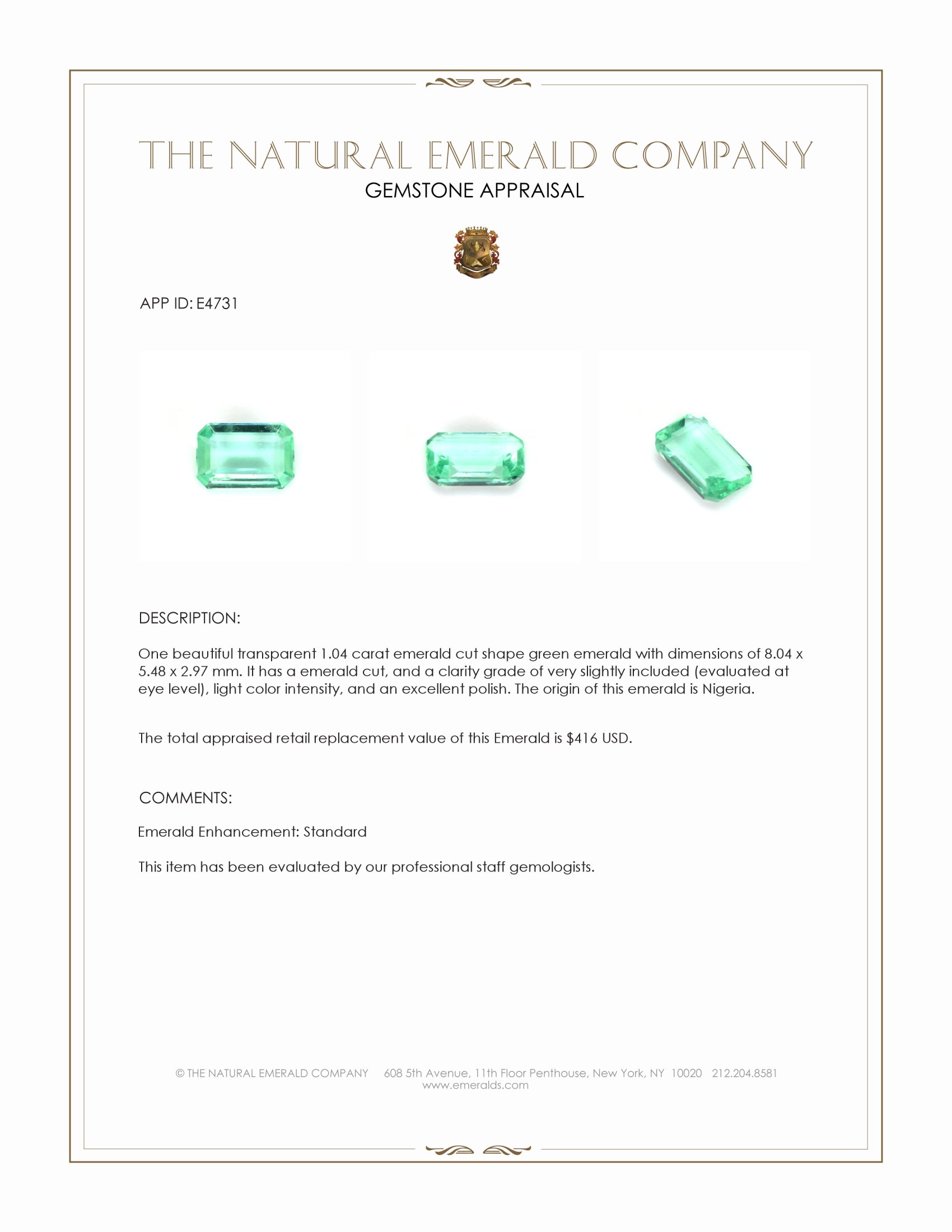 1.04 Ct. Emerald from Nigeria