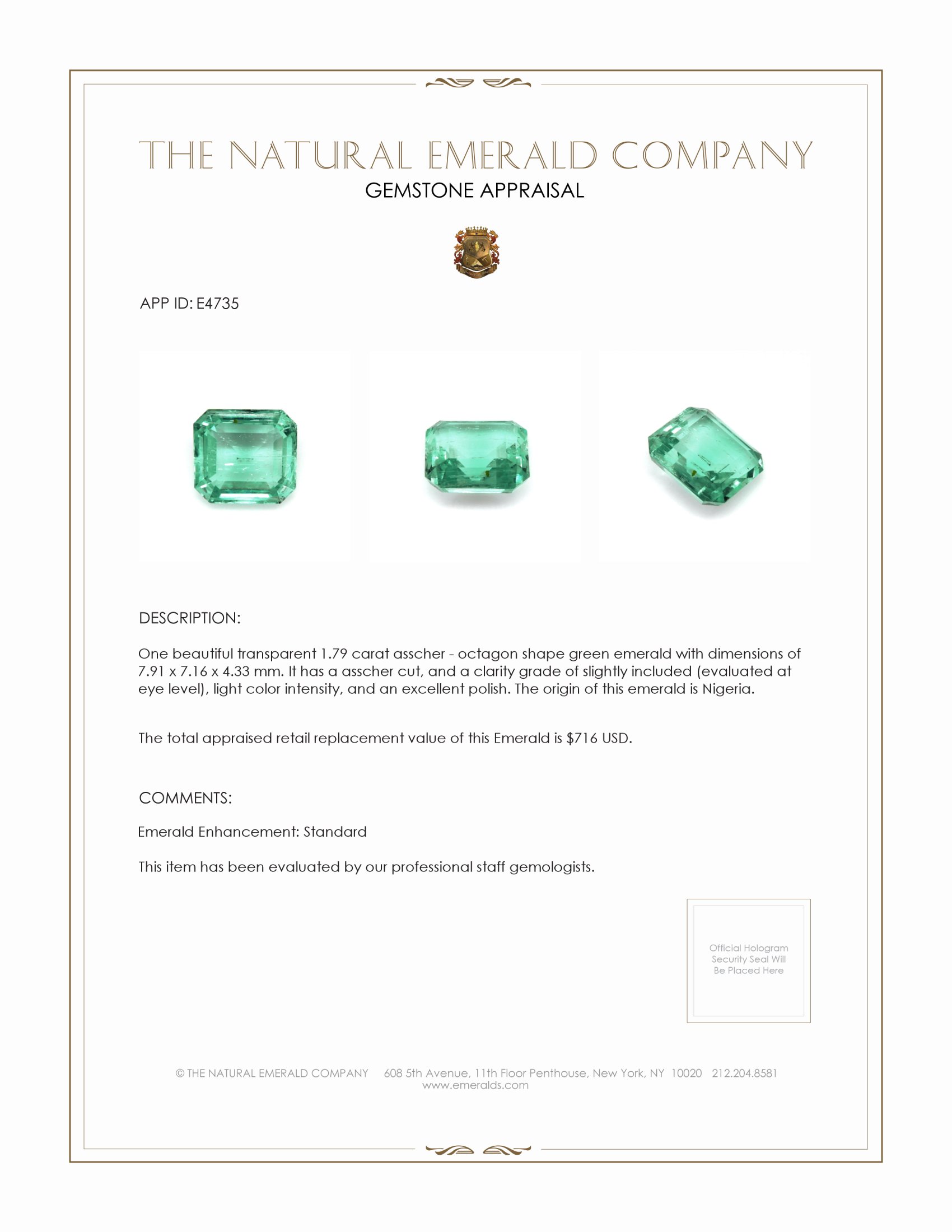 1.79 Ct. Emerald from Nigeria