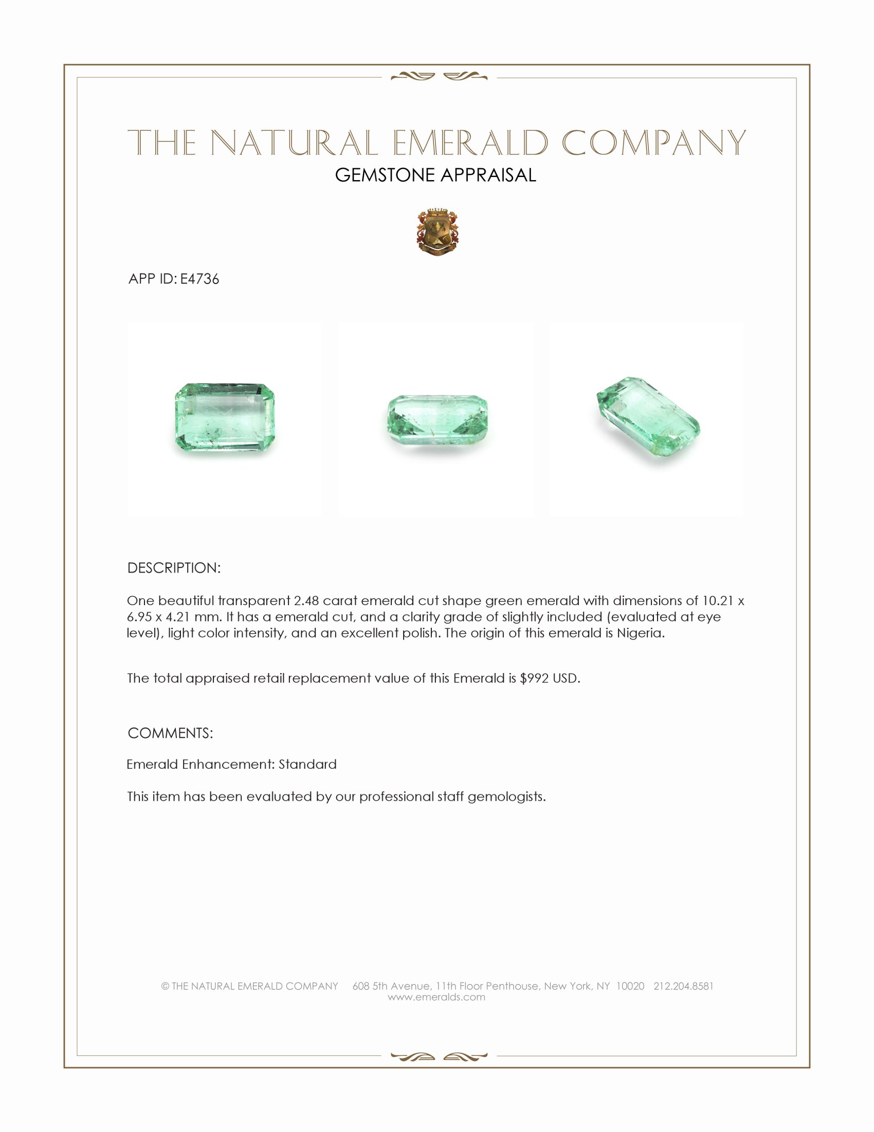 2.48 Ct. Emerald from Nigeria