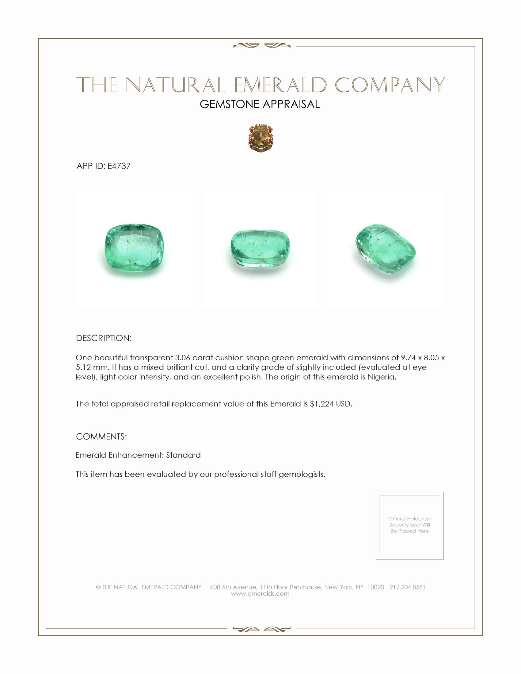 3.06 Ct. Emerald from Nigeria