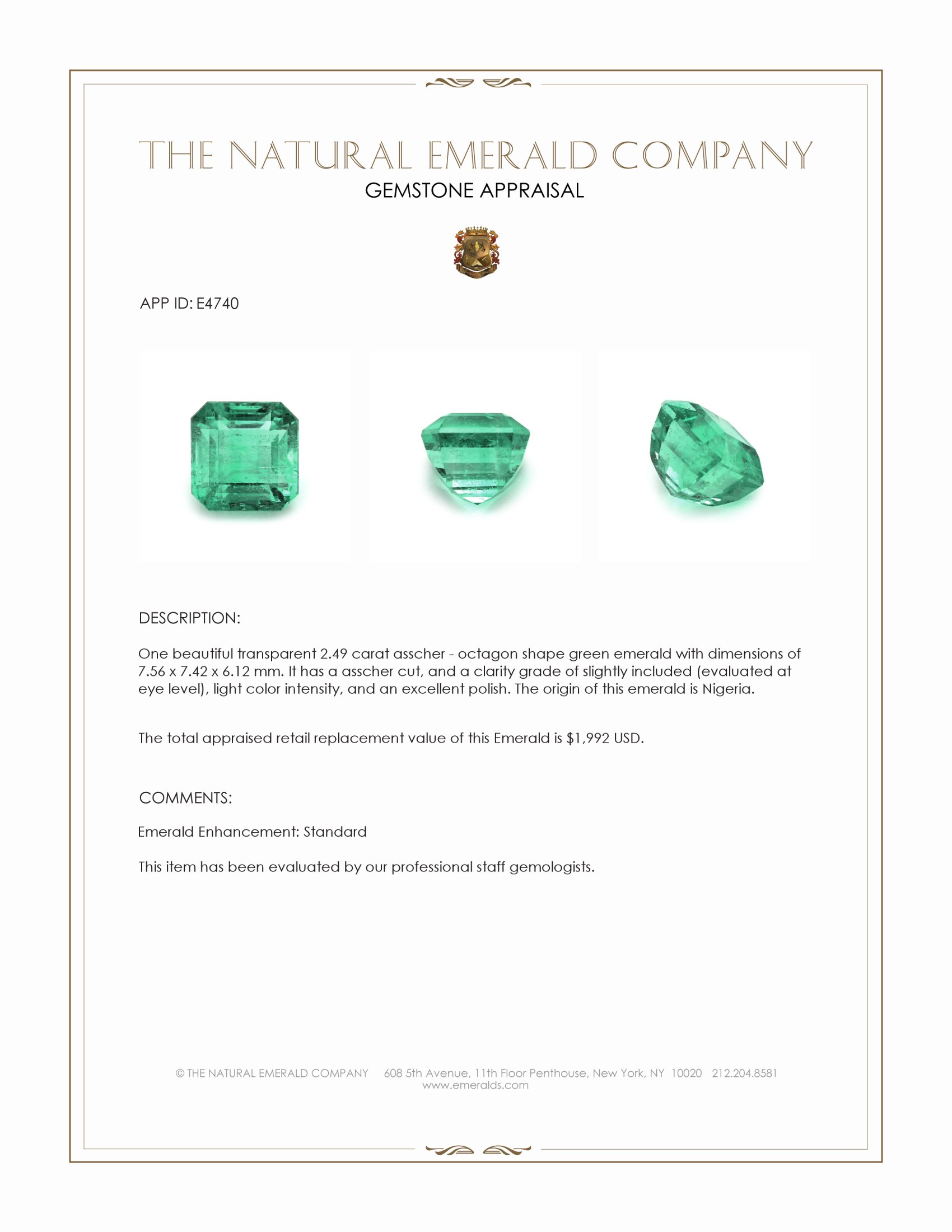 2.49 Ct. Emerald from Nigeria