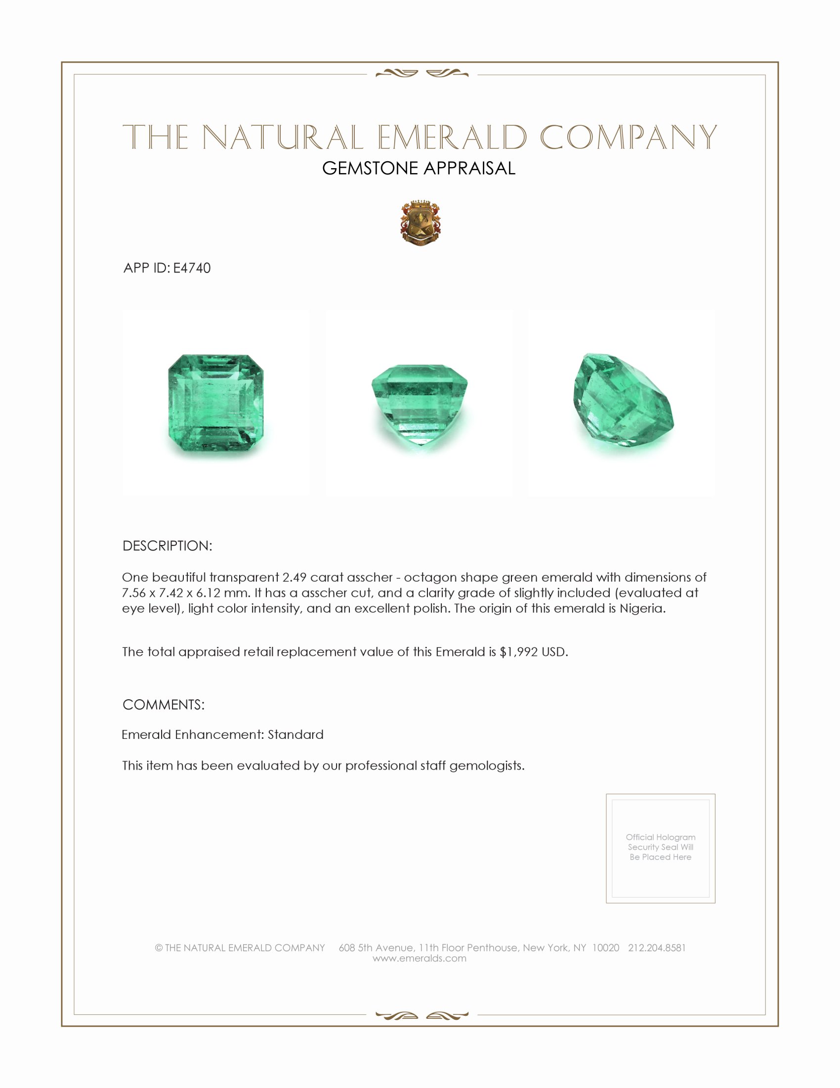 2.49 Ct. Emerald from Nigeria