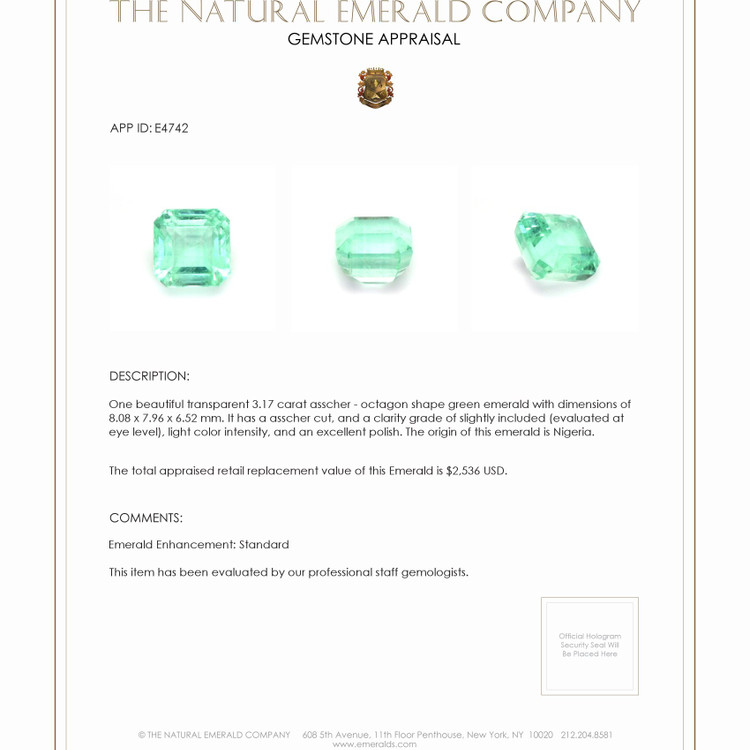 3.17 Ct. Emerald from Nigeria