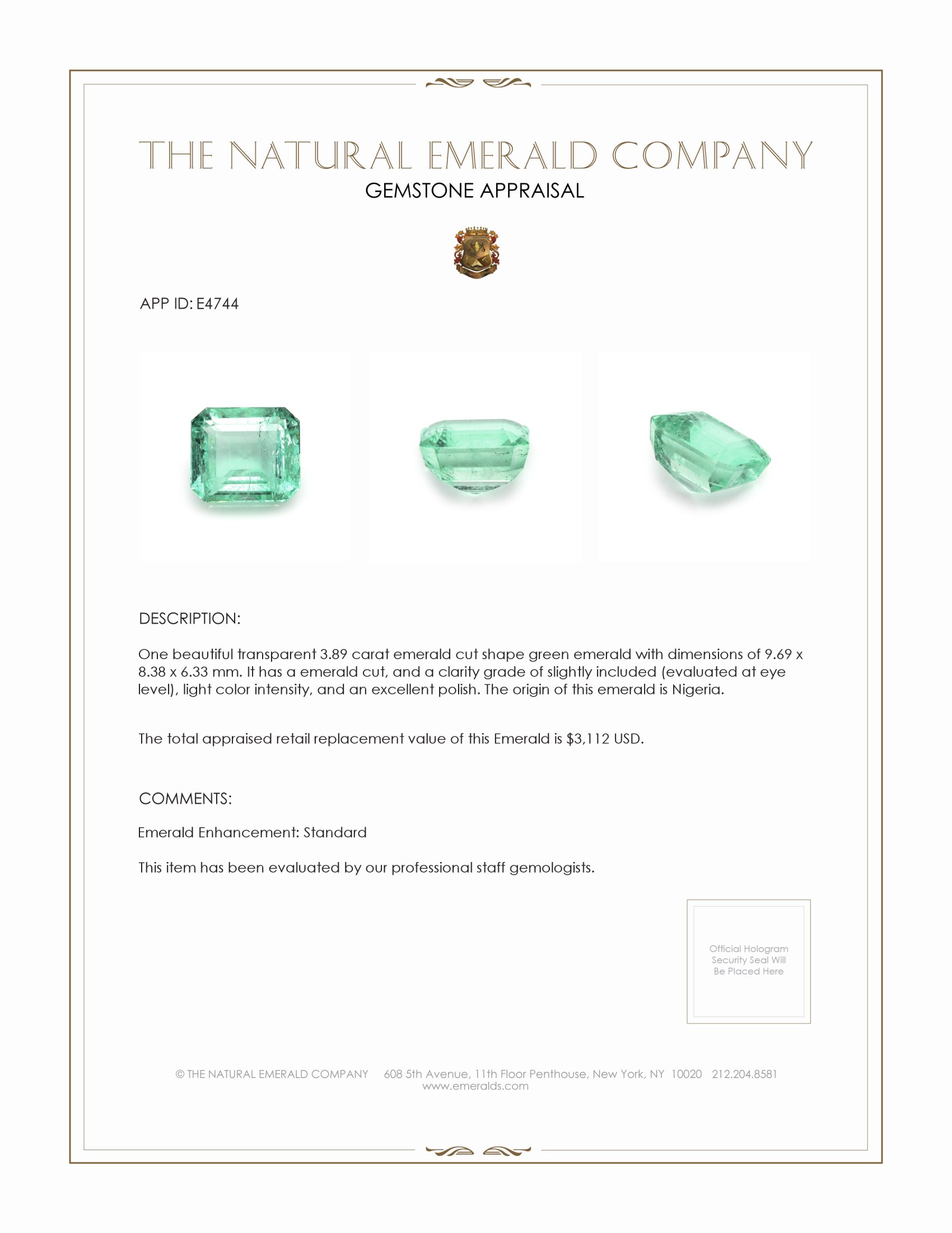 3.89 Ct. Emerald from Nigeria