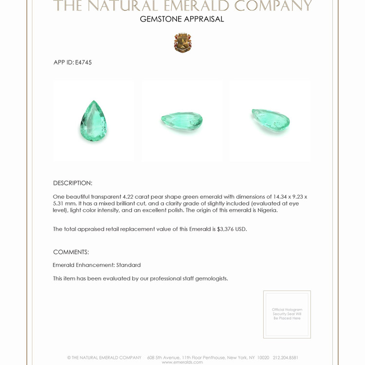 4.22 Ct. Emerald from Nigeria