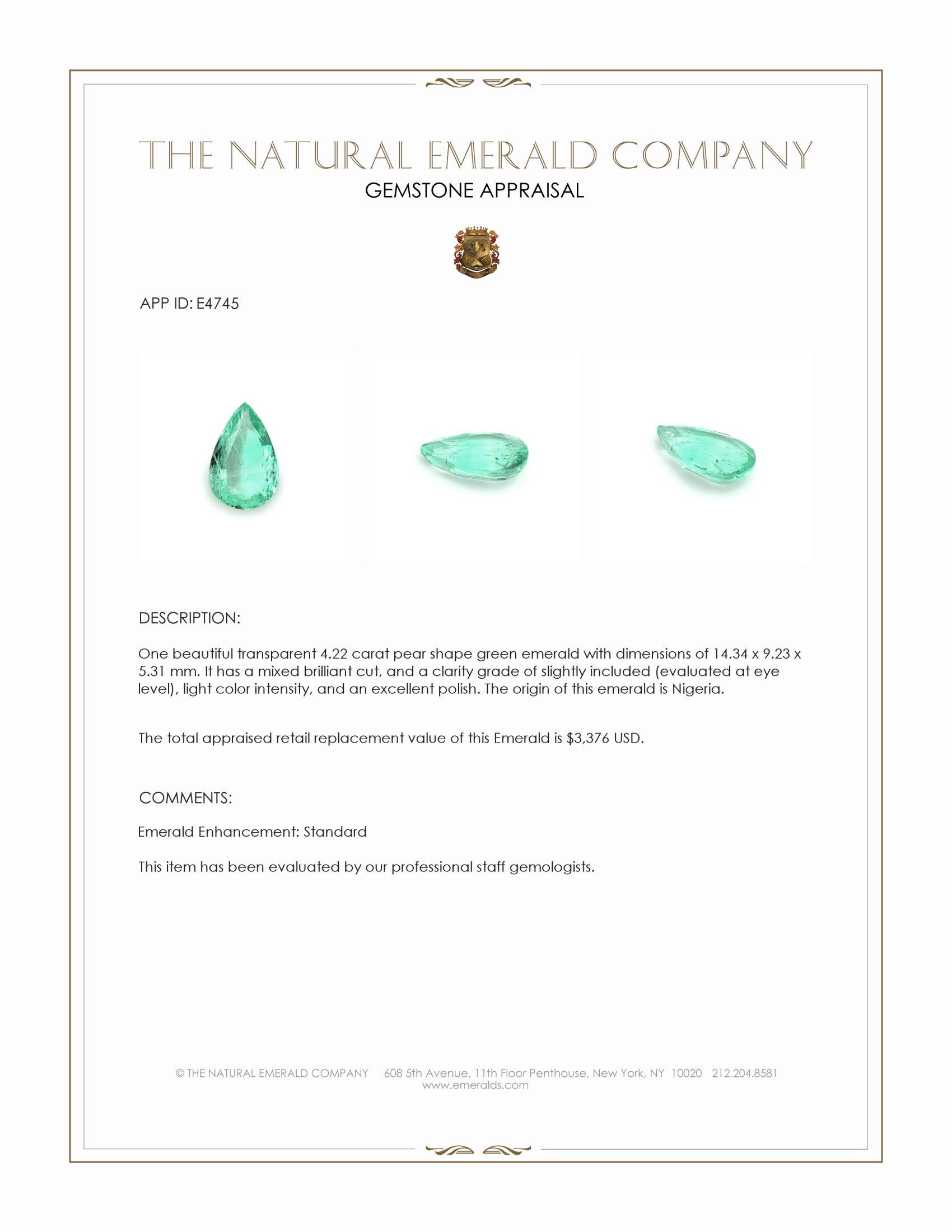 4.22 Ct. Emerald from Nigeria