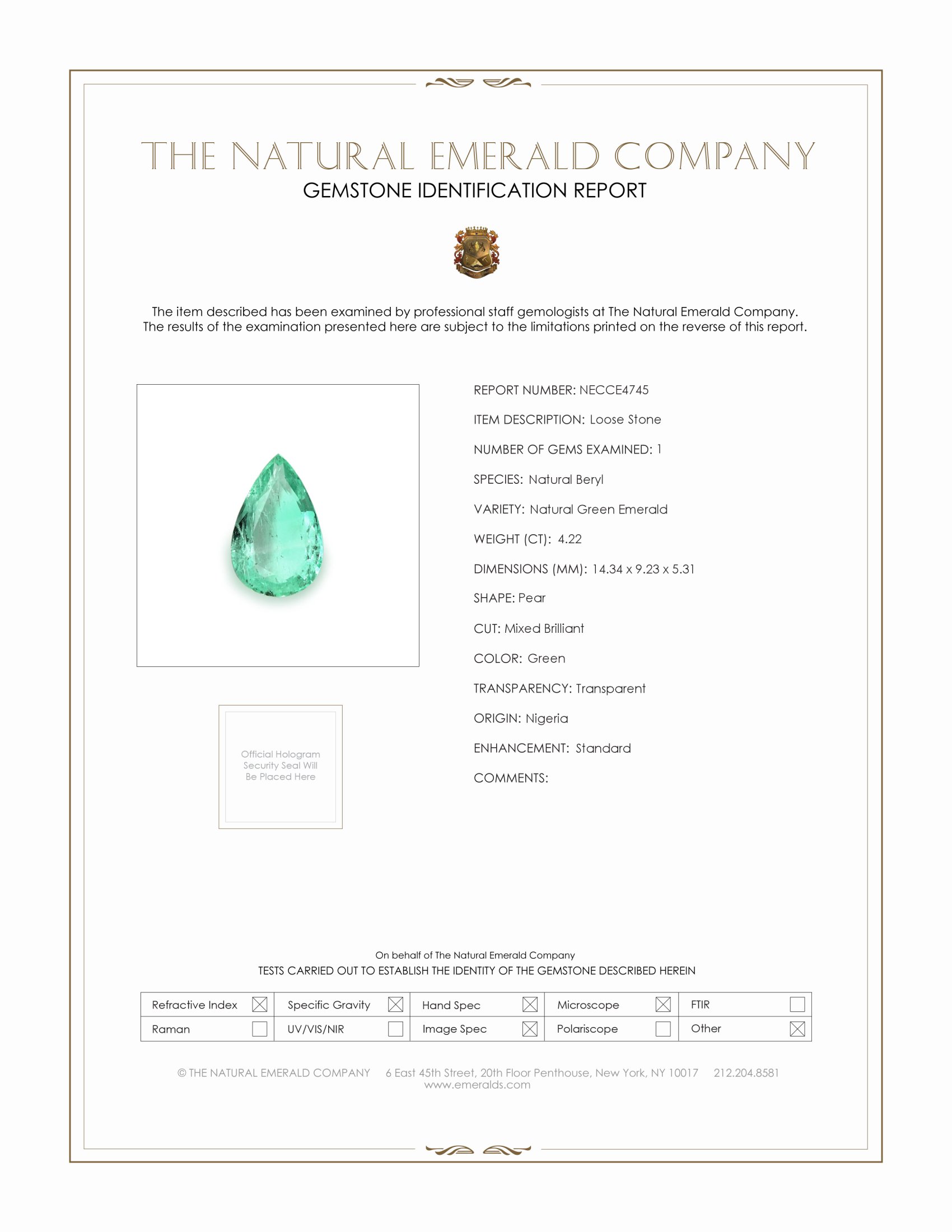 4.22 Ct. Emerald from Nigeria