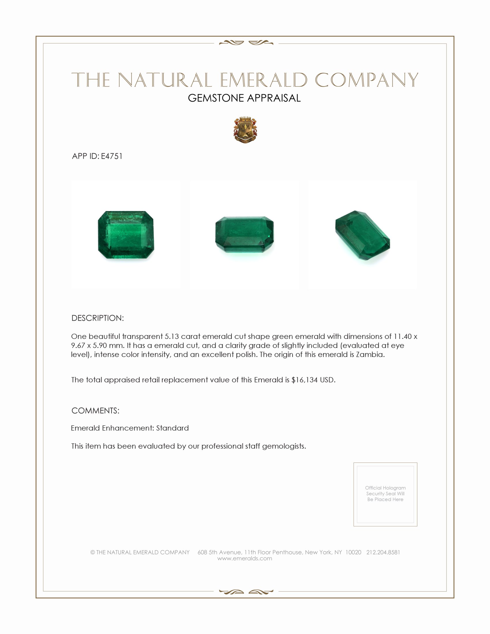 5.13 Ct. Emerald from Zambia