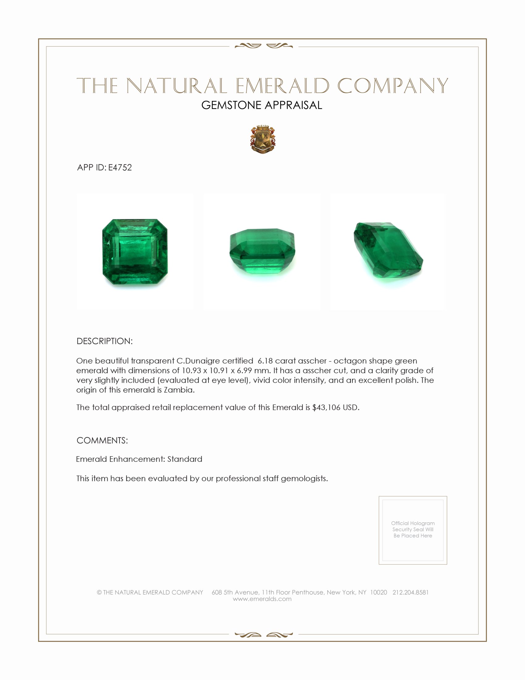 6.18 Ct. Emerald from Zambia