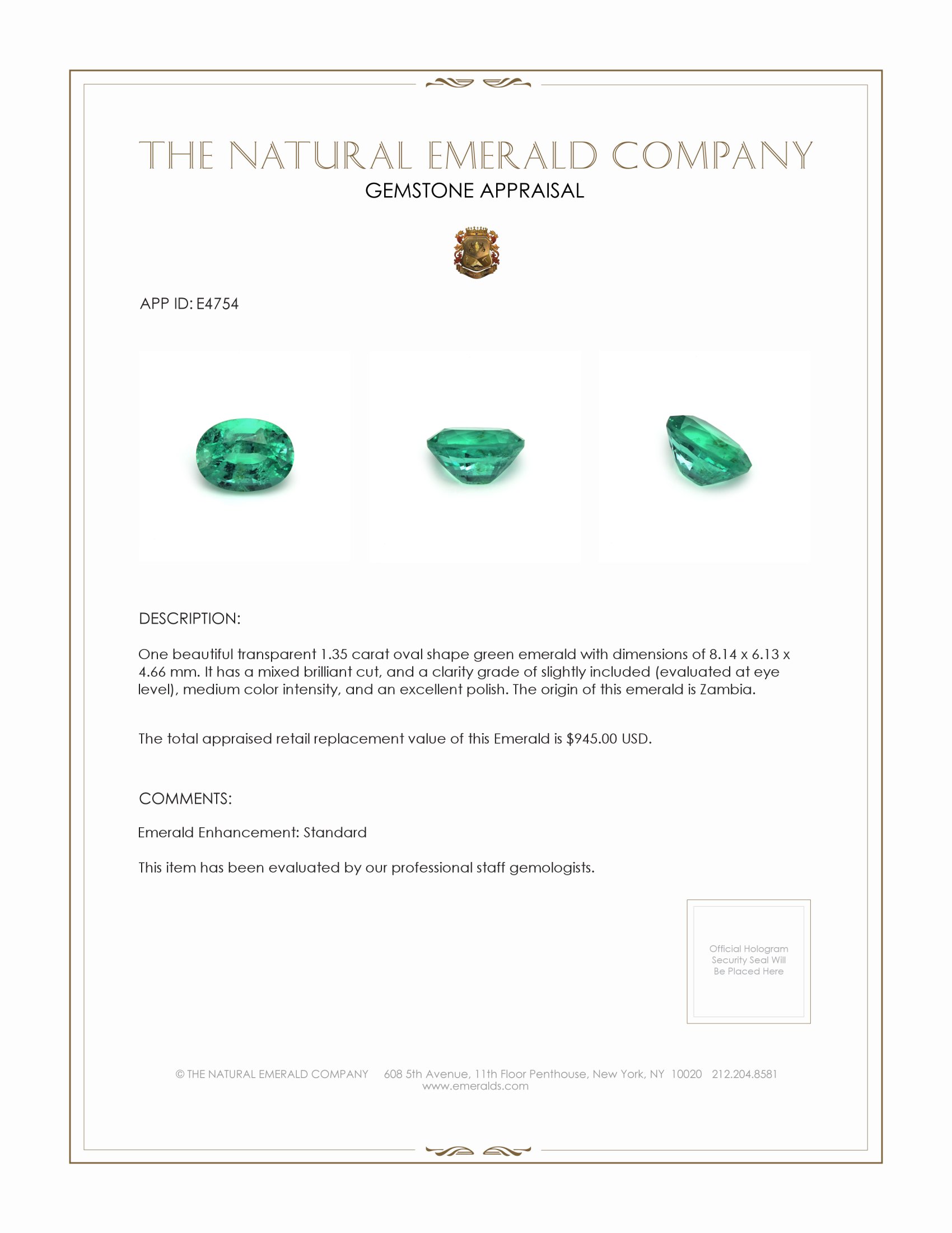 1.35 Ct. Emerald from Zambia