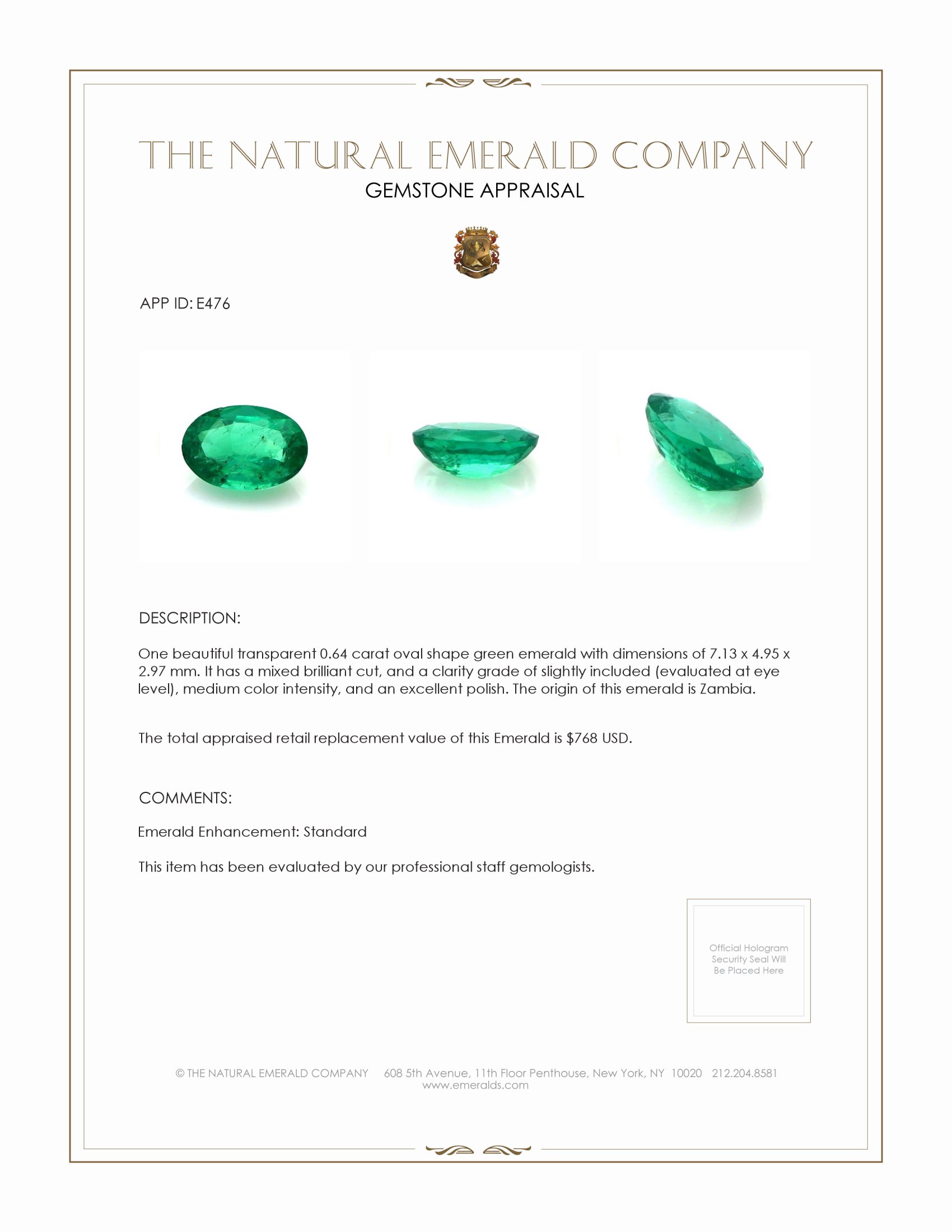 0.64 Ct. Emerald from Zambia