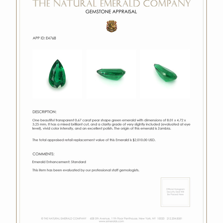 0.67 Ct. Emerald from Zambia