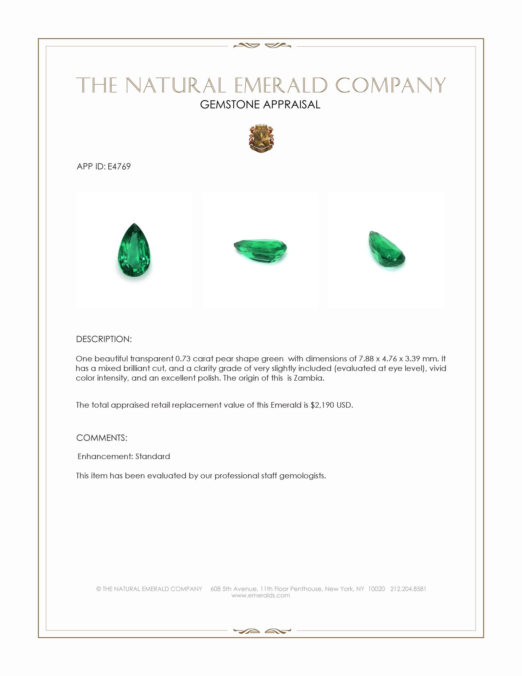 0.73 Ct. Emerald from Zambia