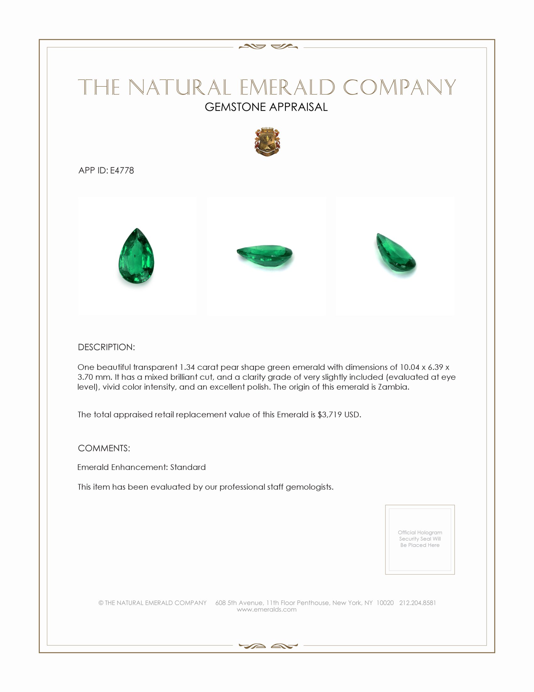 1.34 Ct. Emerald from Zambia