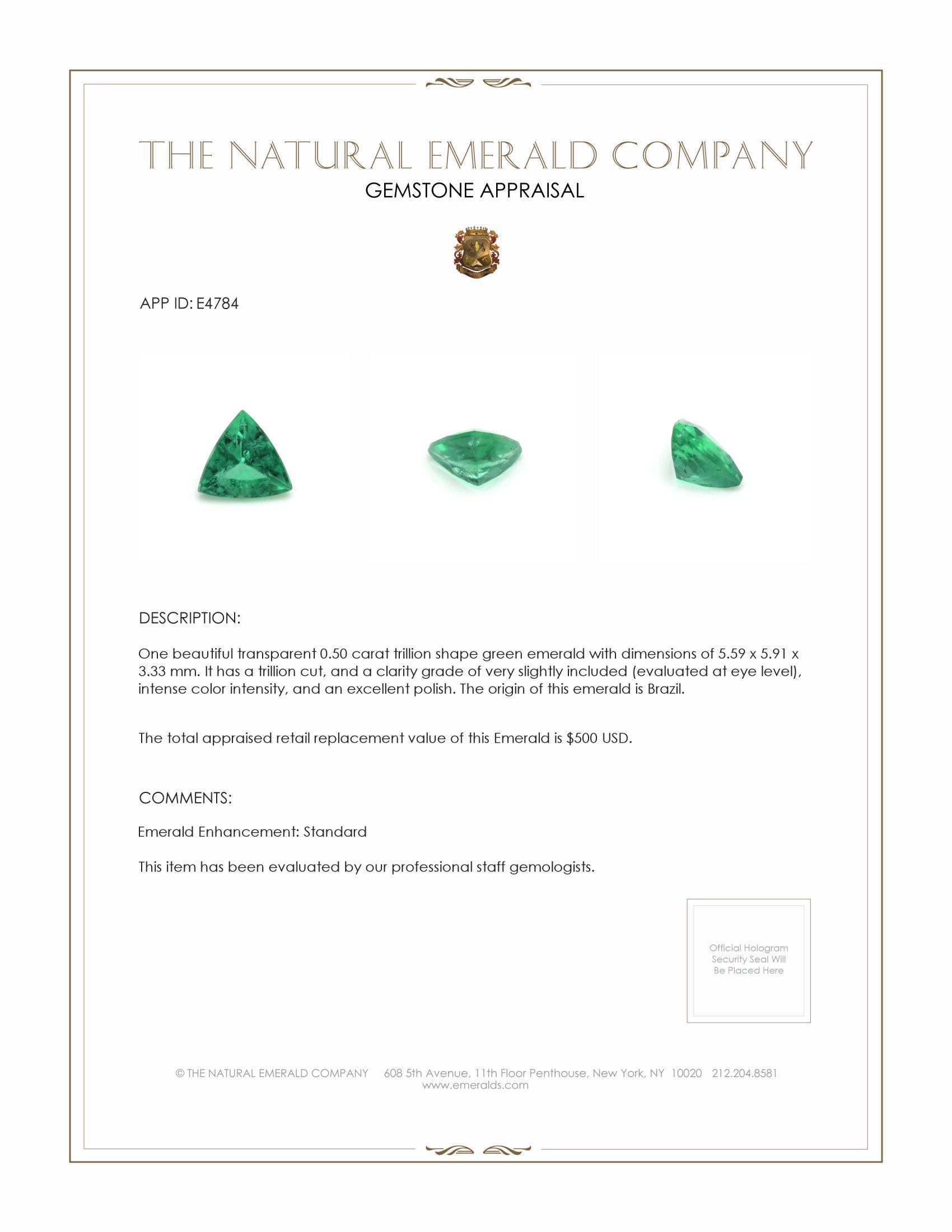 0.50 Ct. Emerald from Brazil