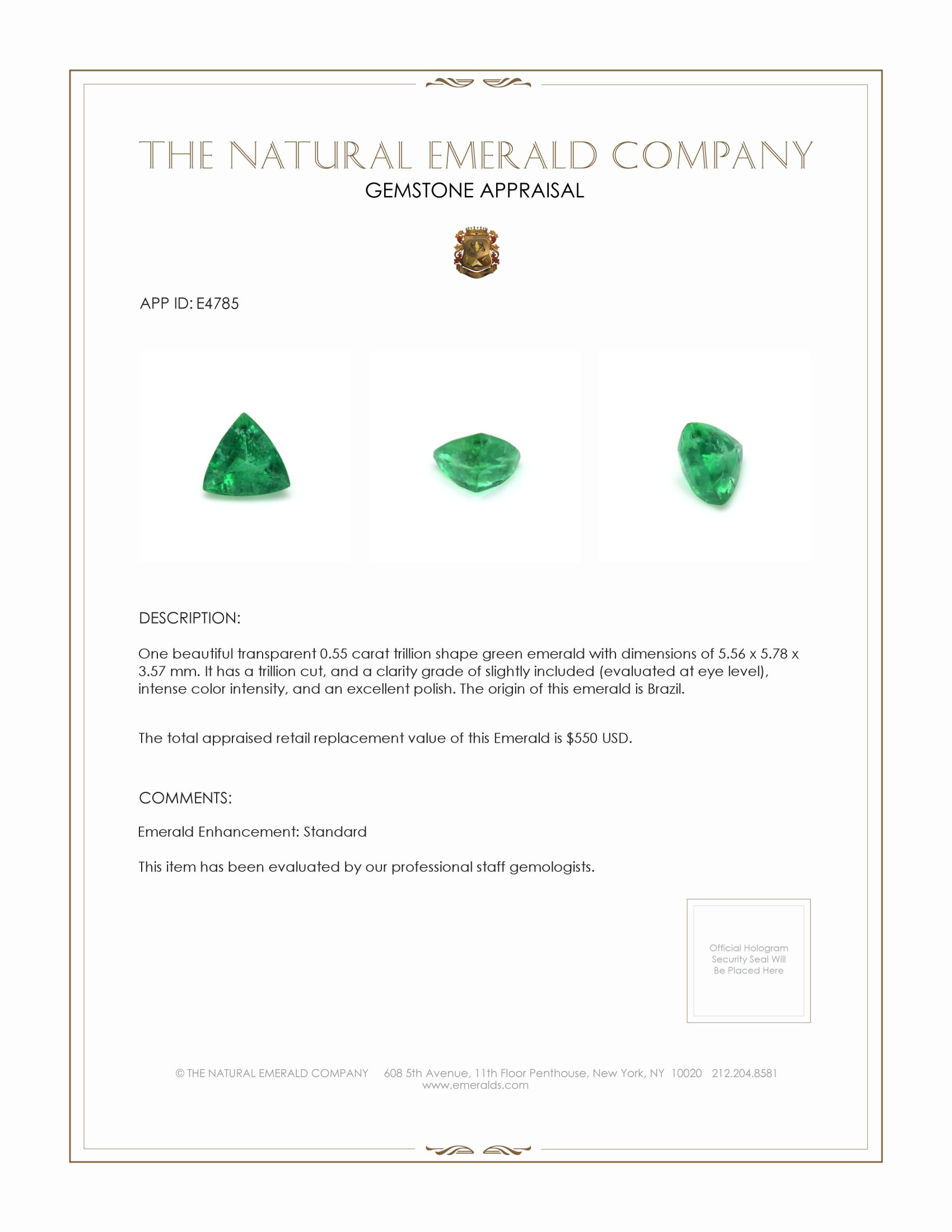 0.55 Ct. Emerald from Brazil