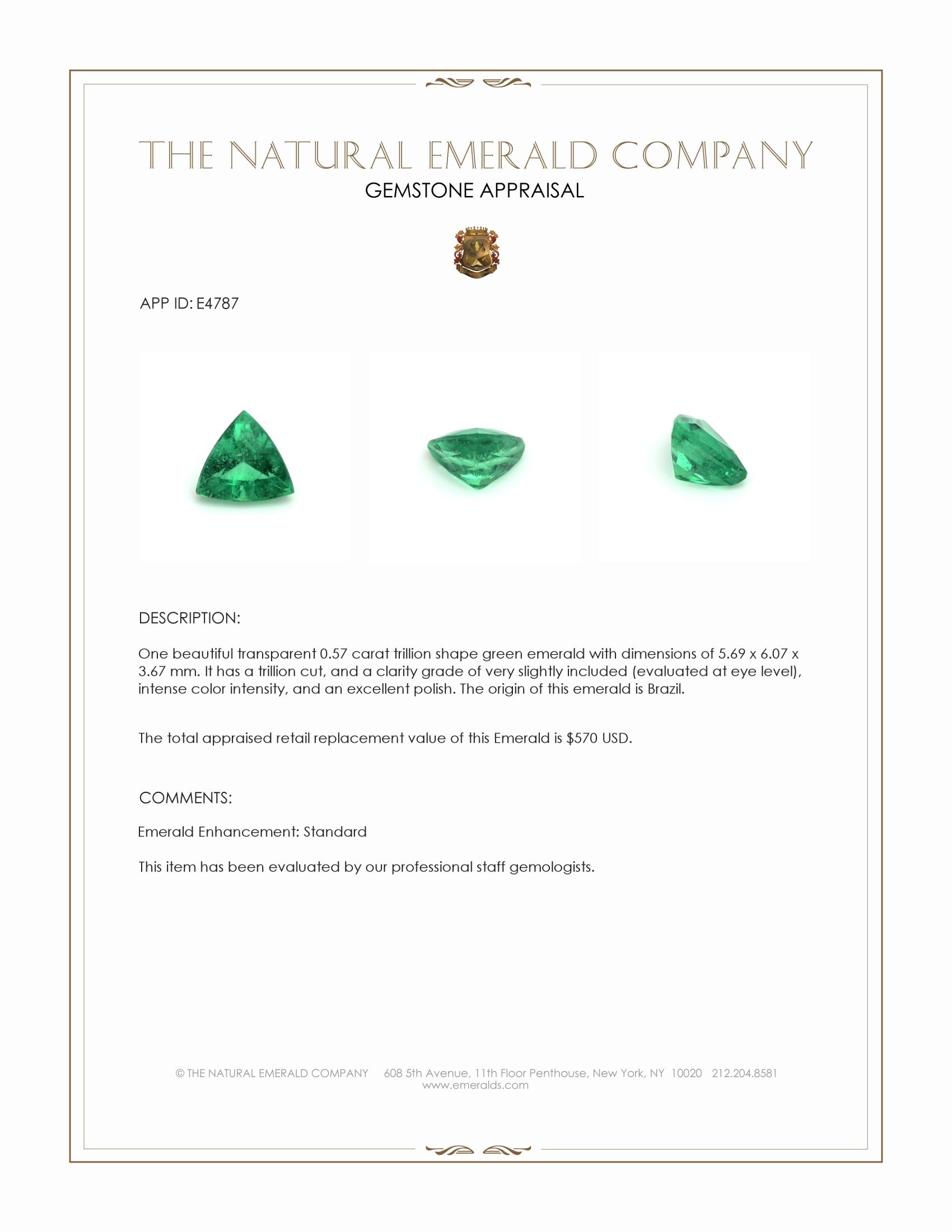 0.57 Ct. Emerald from Brazil
