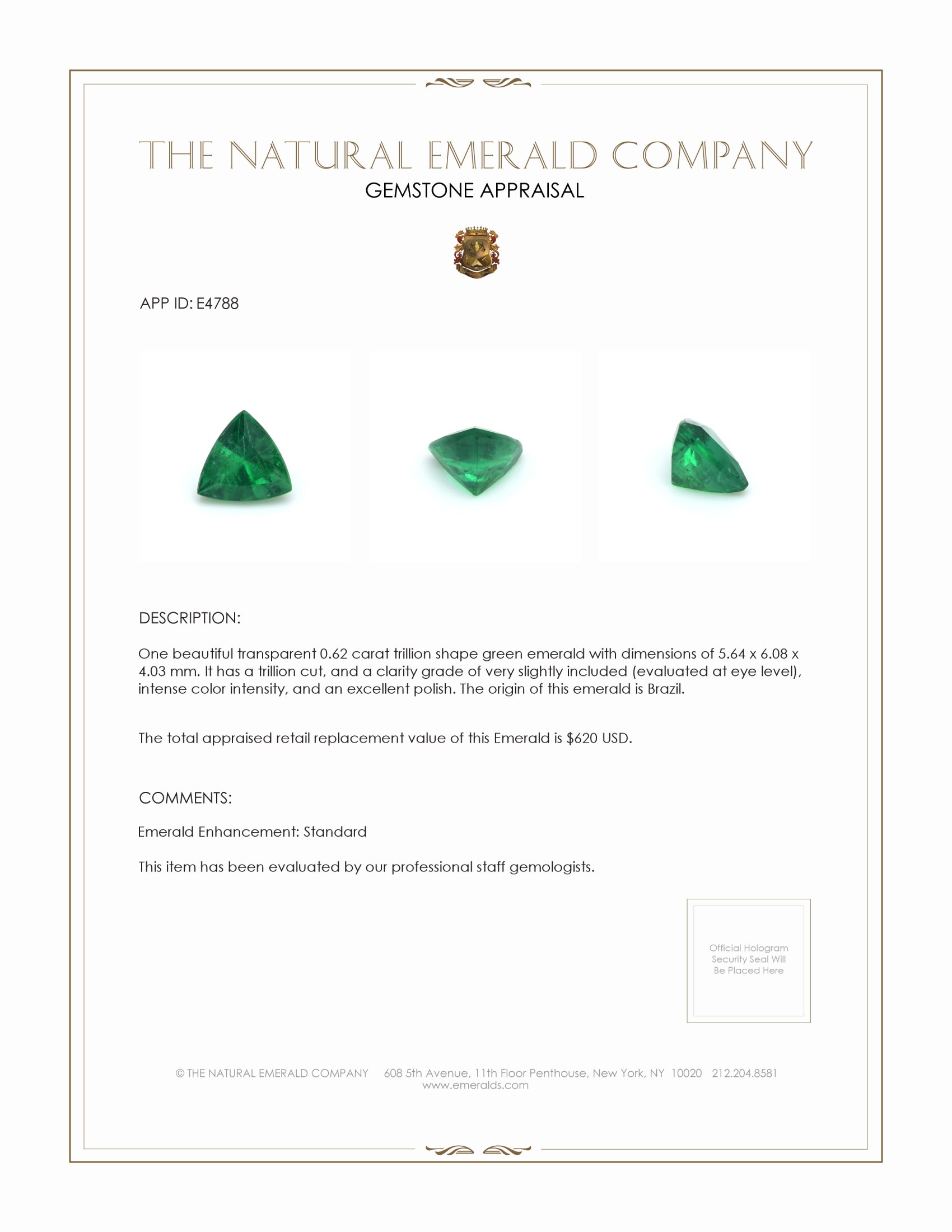 0.62 Ct. Emerald from Brazil