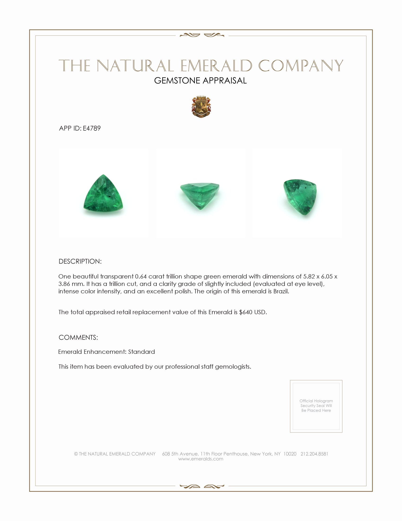 0.64 Ct. Emerald from Brazil