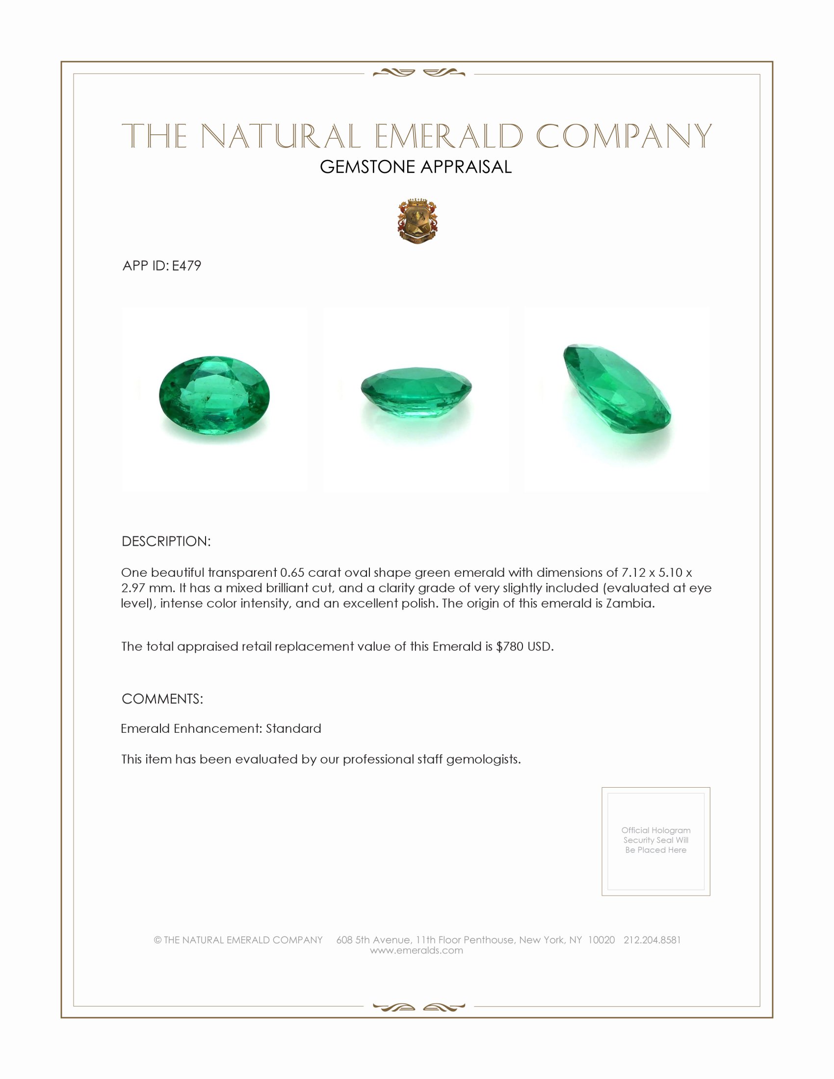 0.65 Ct. Emerald from Zambia