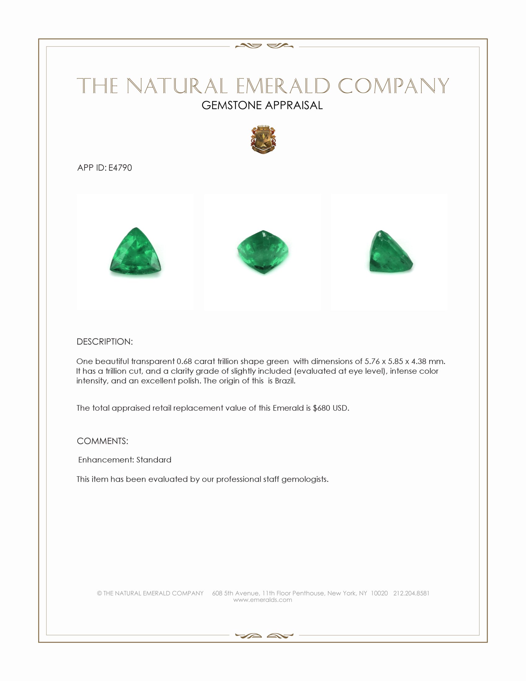 0.68 Ct. Emerald from Brazil