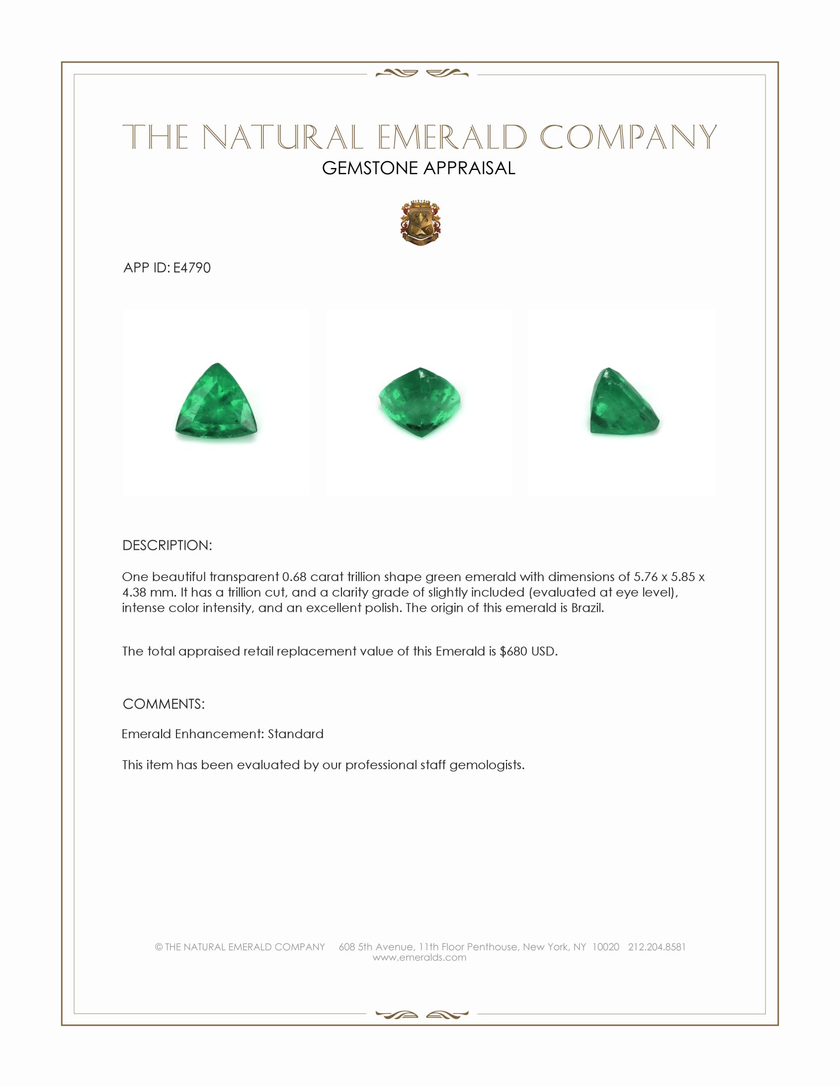 0.68 Ct. Emerald from Brazil