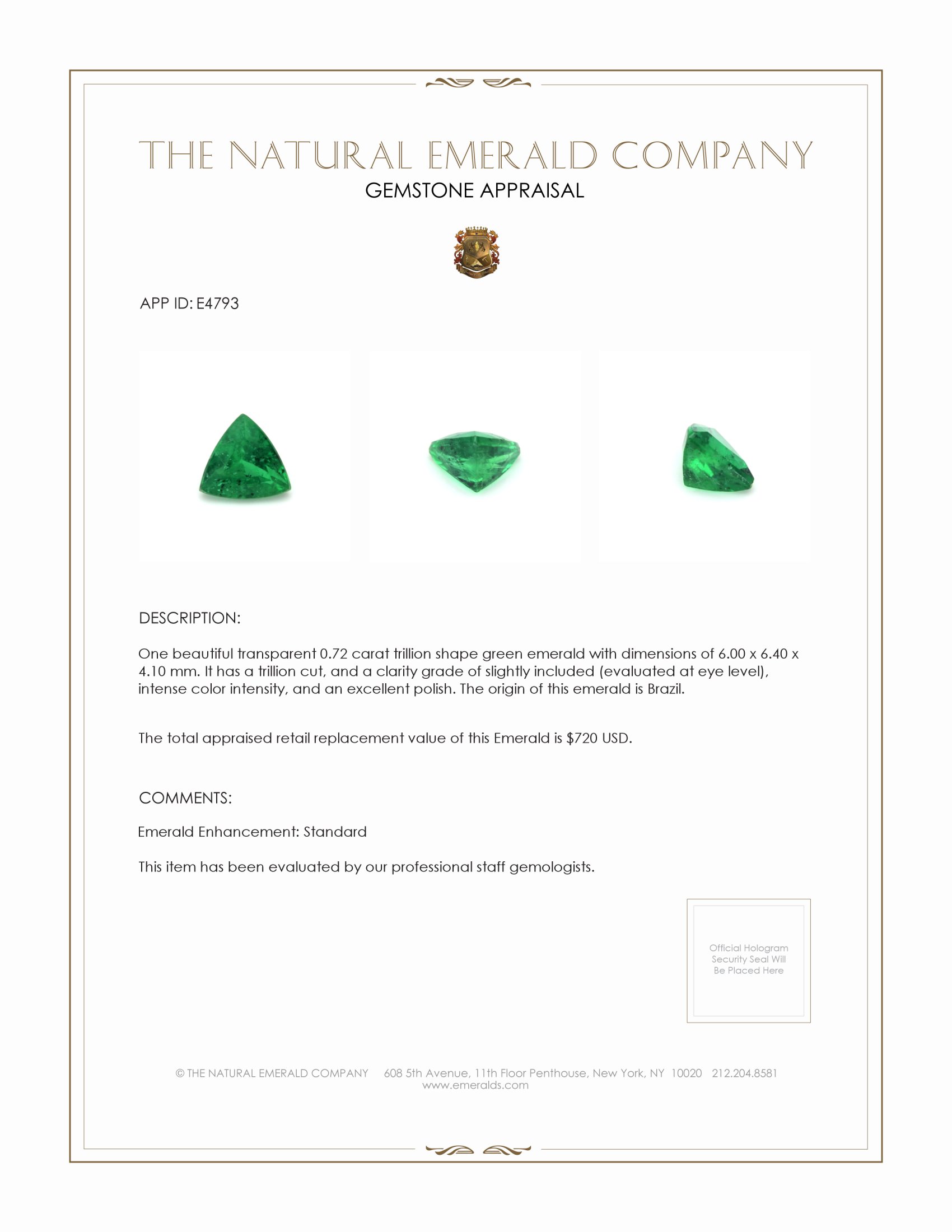 0.72 Ct. Emerald from Brazil