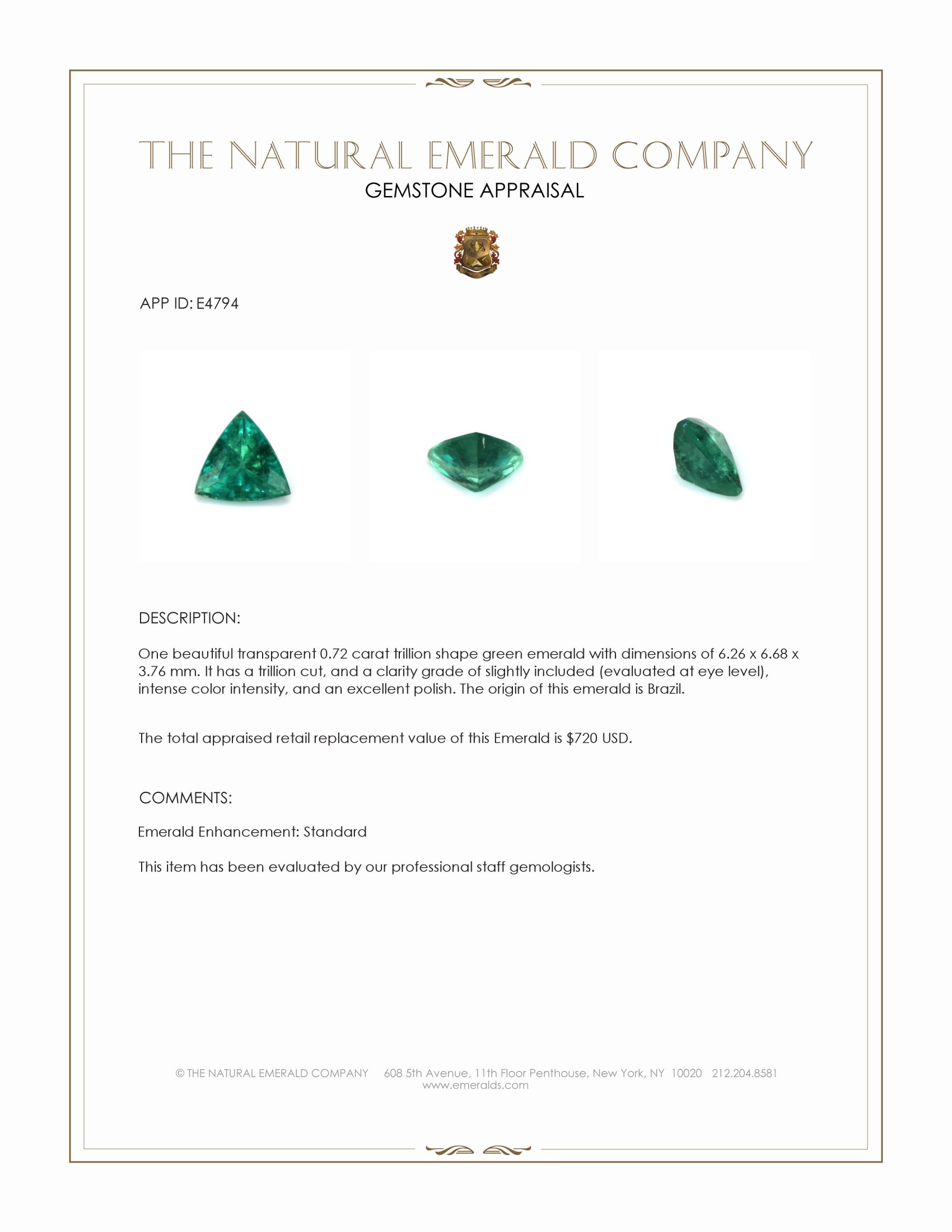 0.72 Ct. Emerald from Brazil