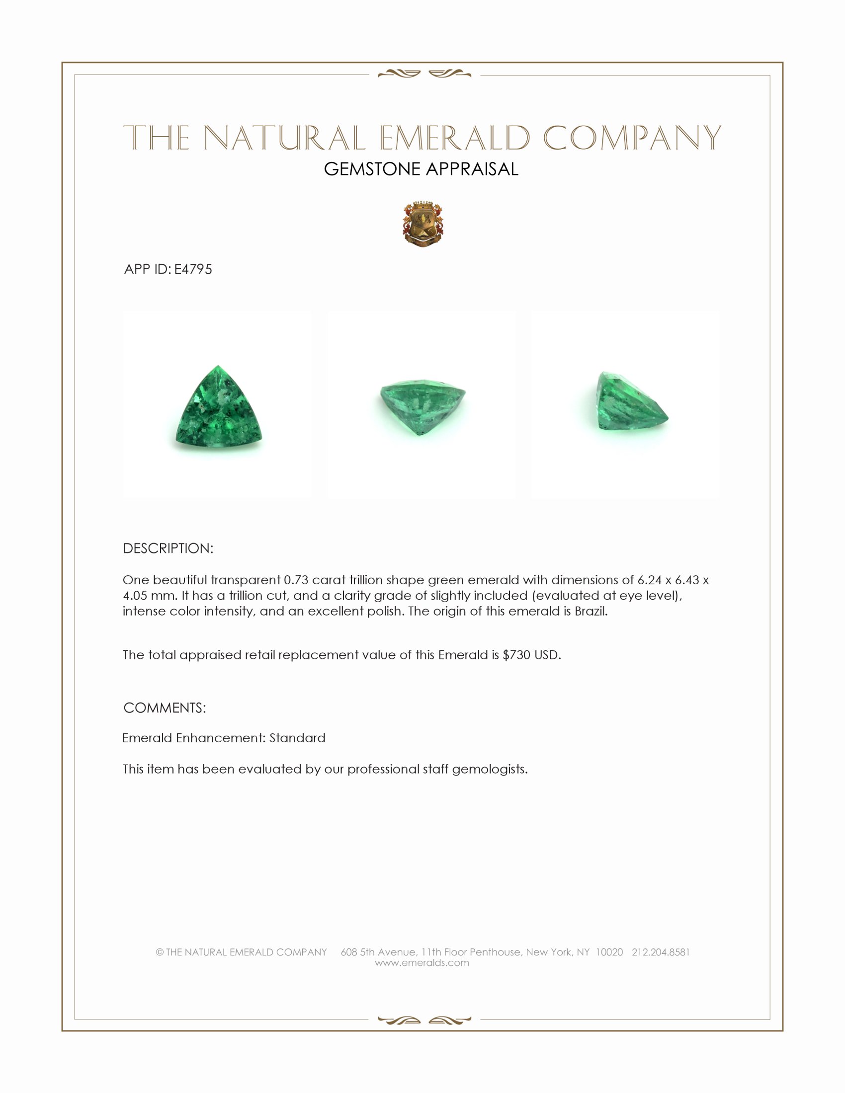 0.73 Ct. Emerald from Brazil