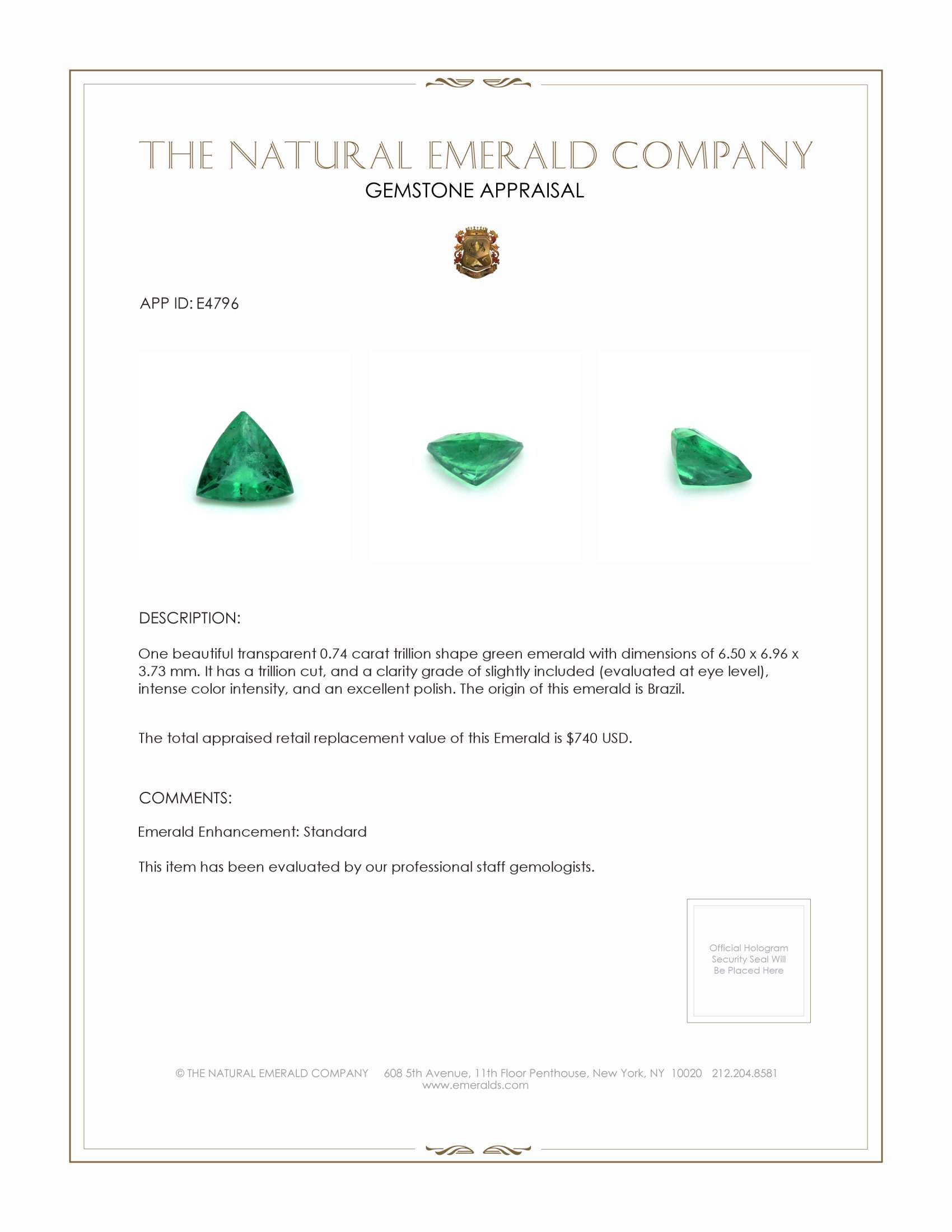 0.74 Ct. Emerald from Brazil