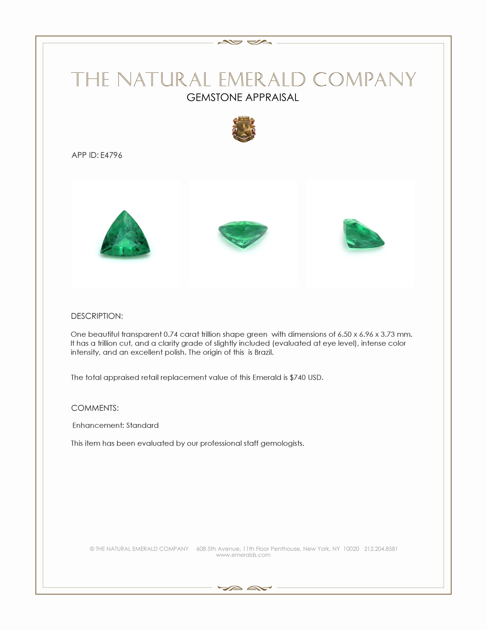 0.74 Ct. Emerald from Brazil