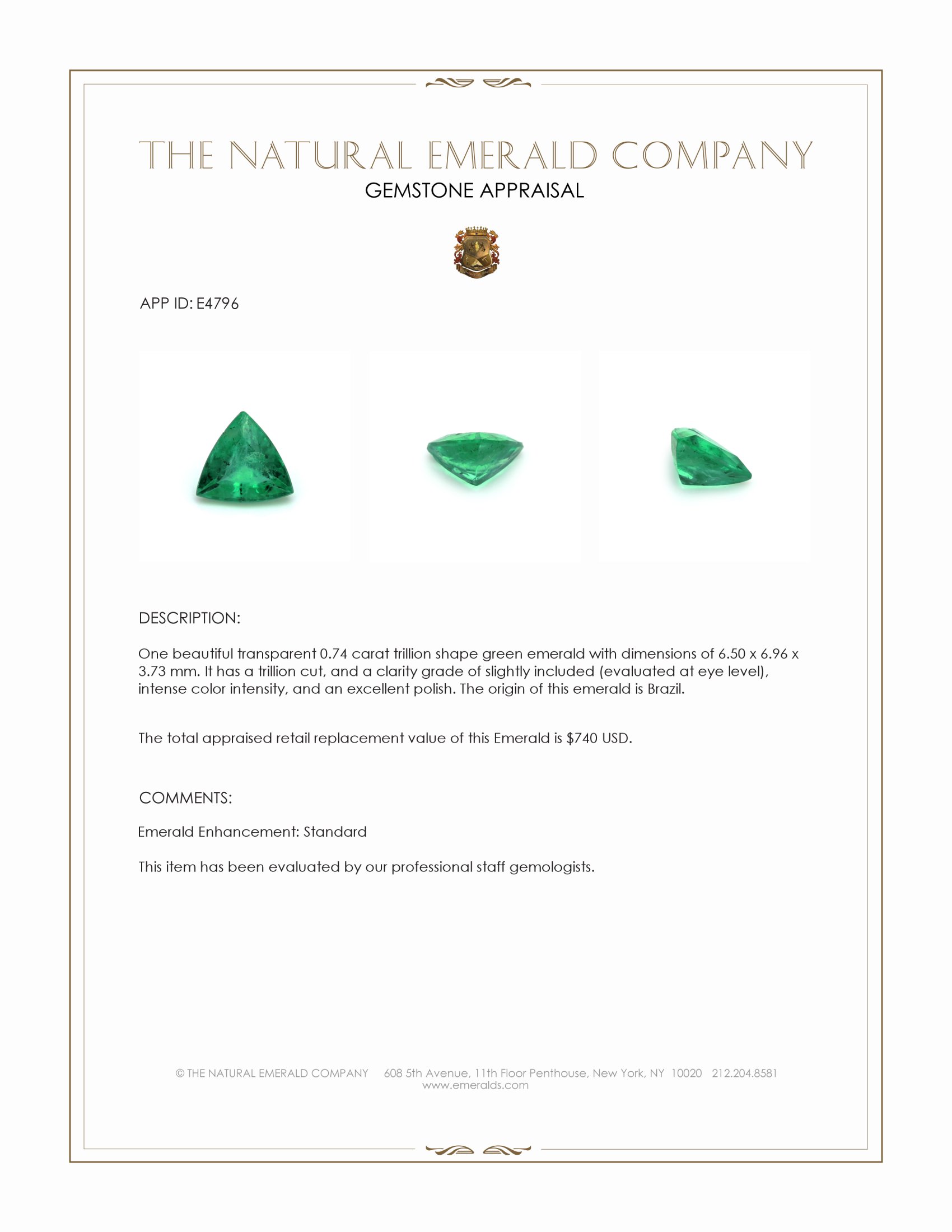 0.74 Ct. Emerald from Brazil