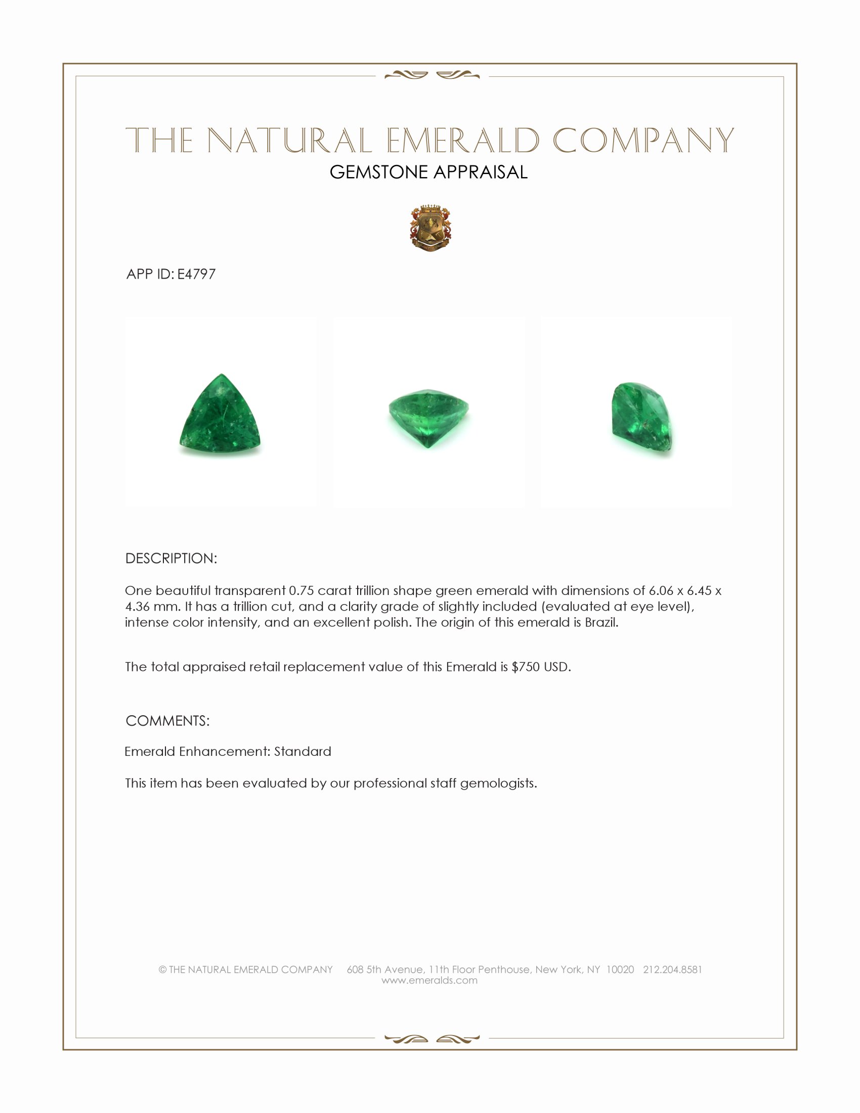 0.75 Ct. Emerald from Brazil