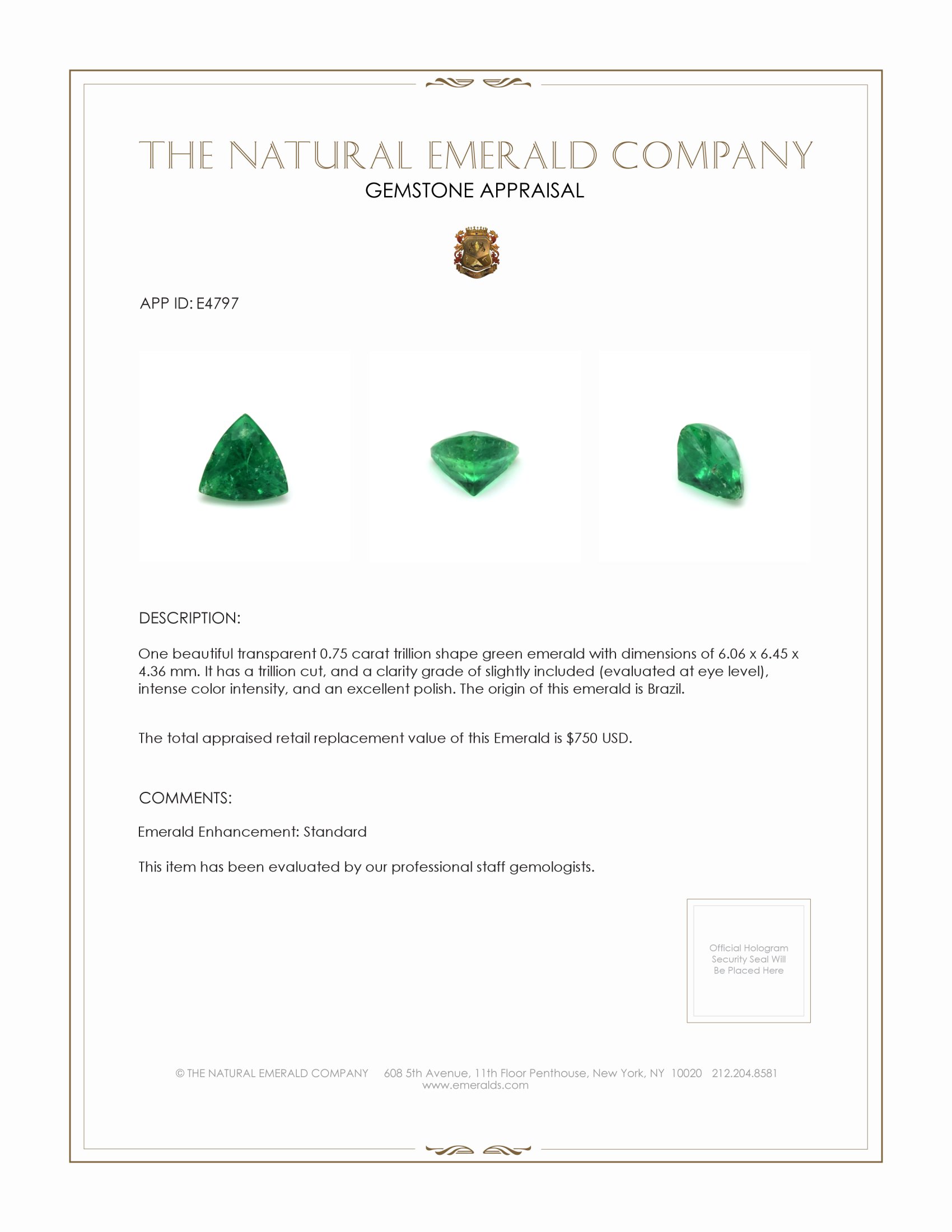 0.75 Ct. Emerald from Brazil