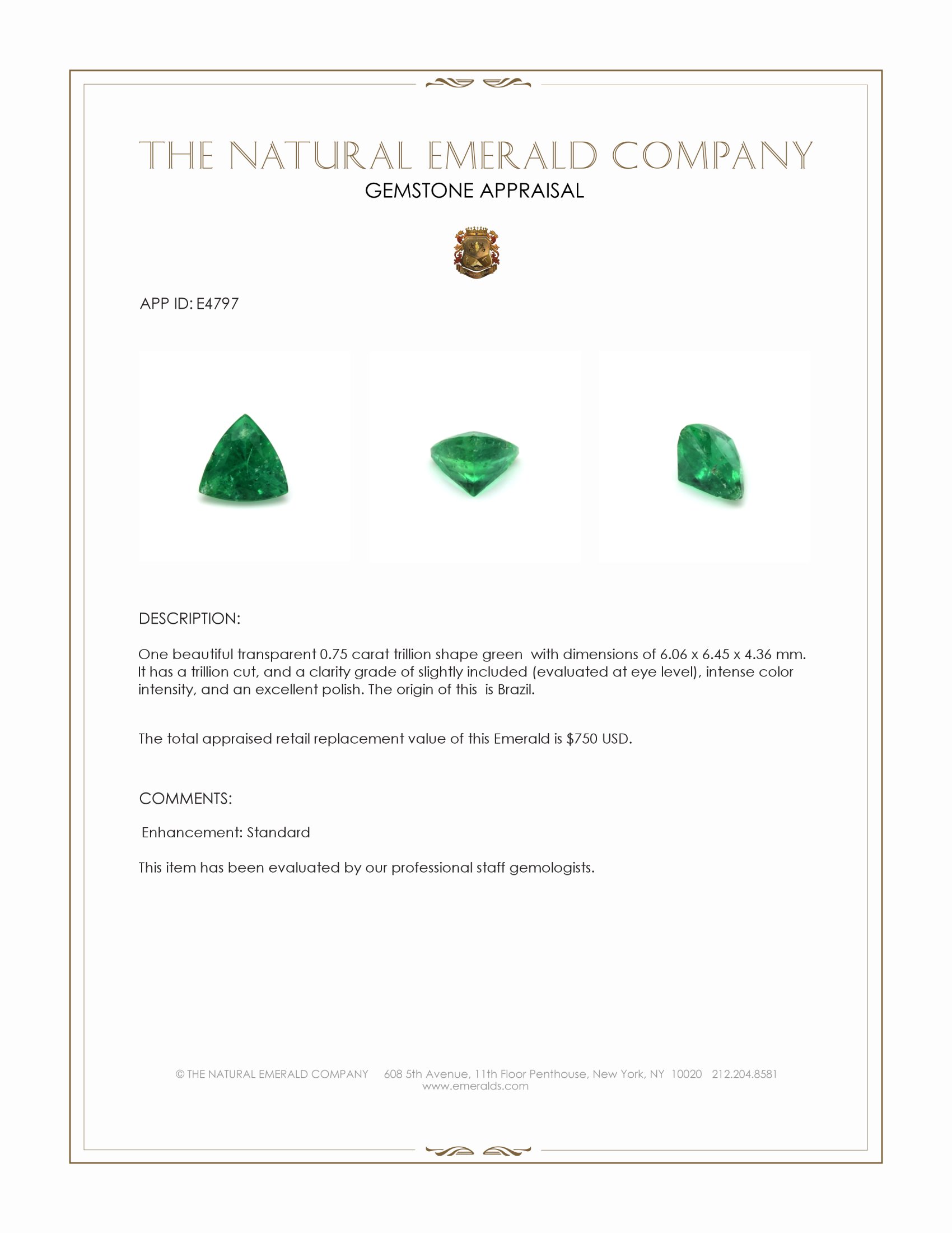 0.75 Ct. Emerald from Brazil