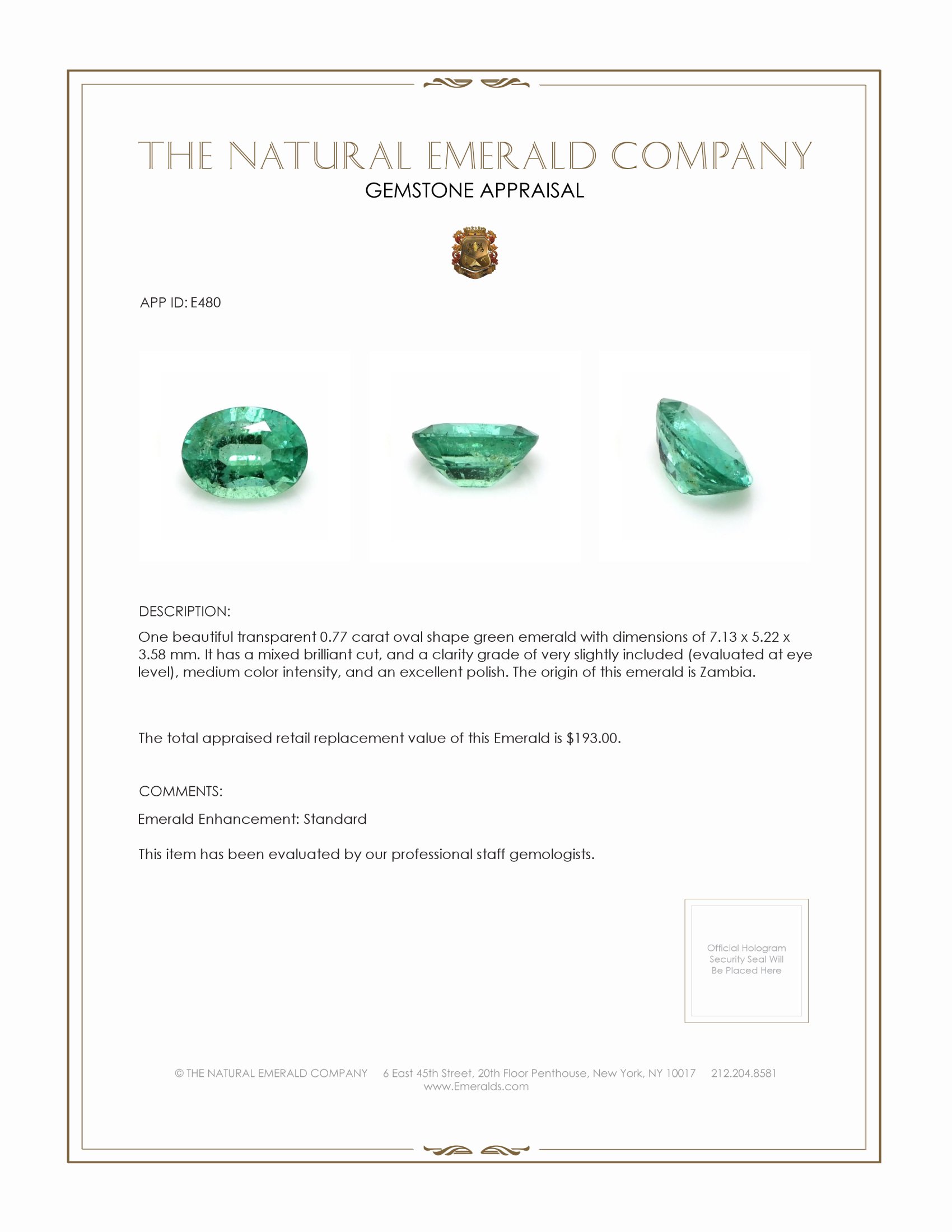 0.77 Ct. Emerald from Zambia