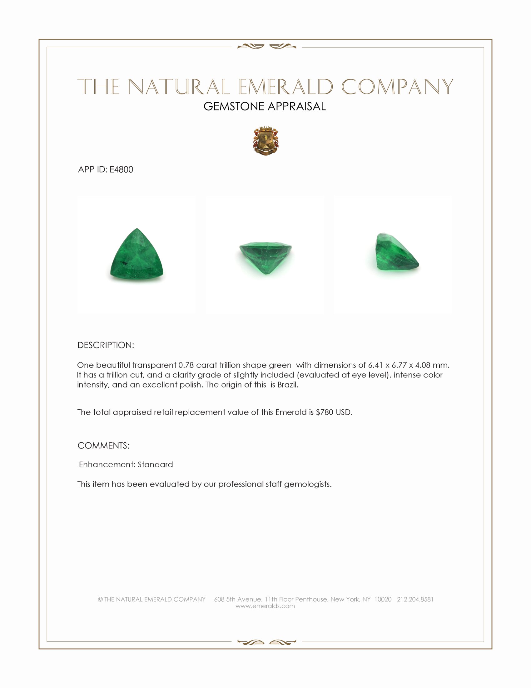 0.78 Ct. Emerald from Brazil