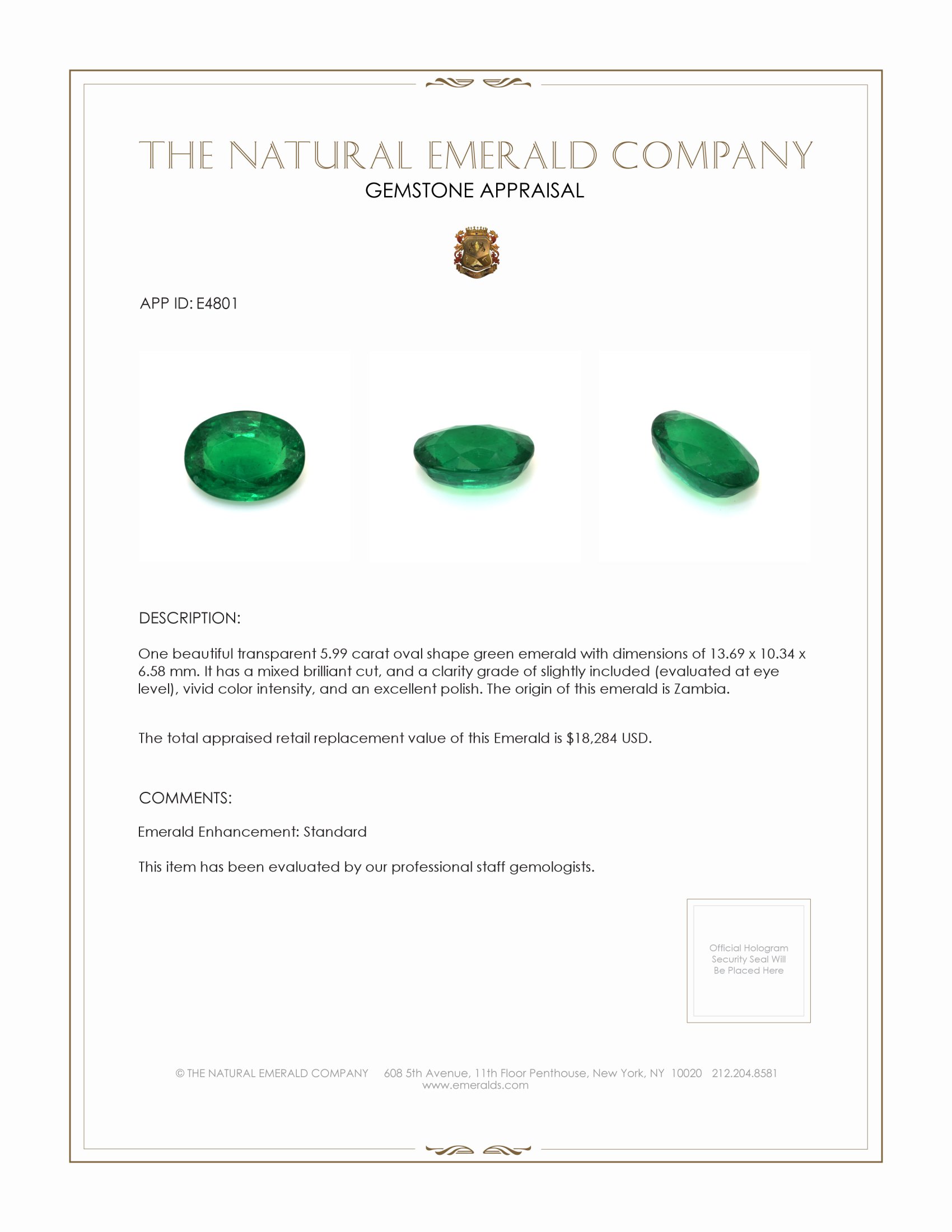 5.99 Ct. Emerald from Zambia