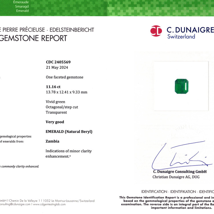 11.16 Ct. Emerald from Zambia