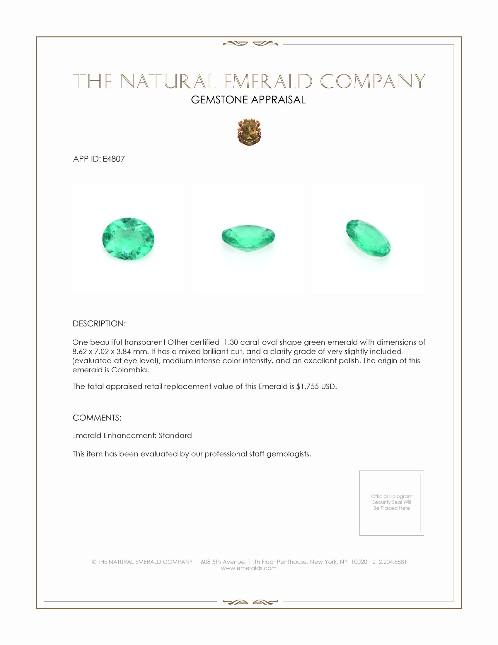 1.30 Ct. Emerald from Colombia