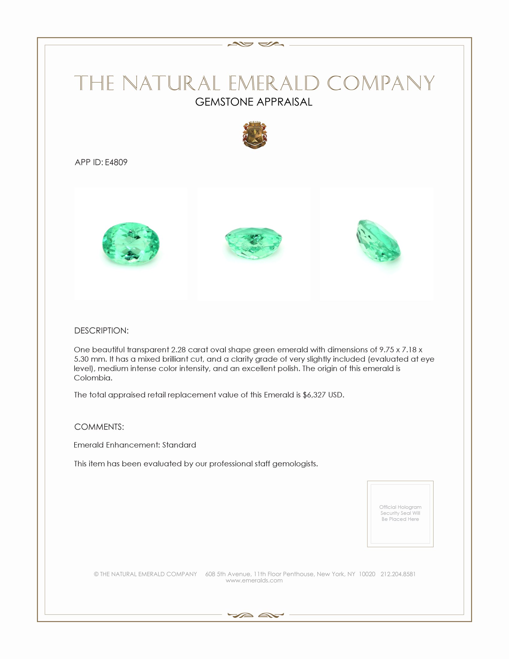 2.28 Ct. Emerald from Colombia