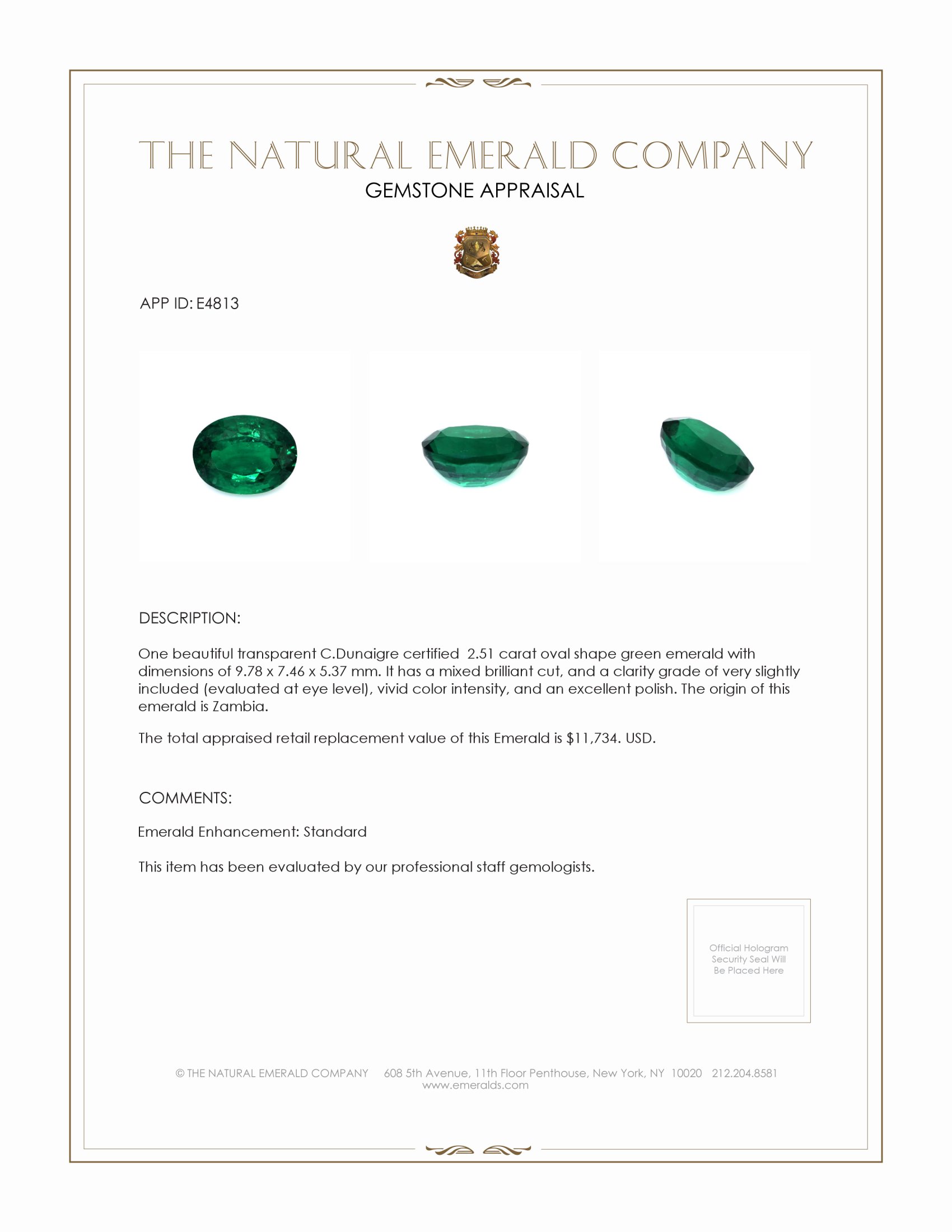 2.51 Ct. Emerald from Zambia